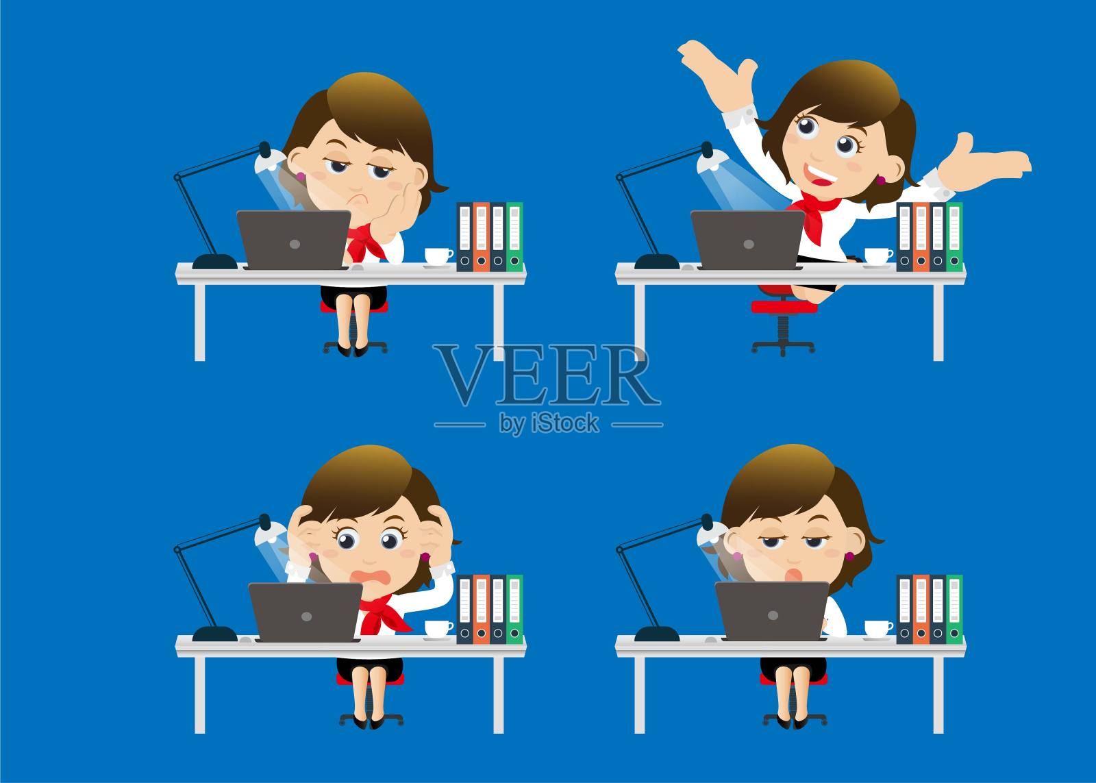 商务人士坐在他的桌子前插画图片素材