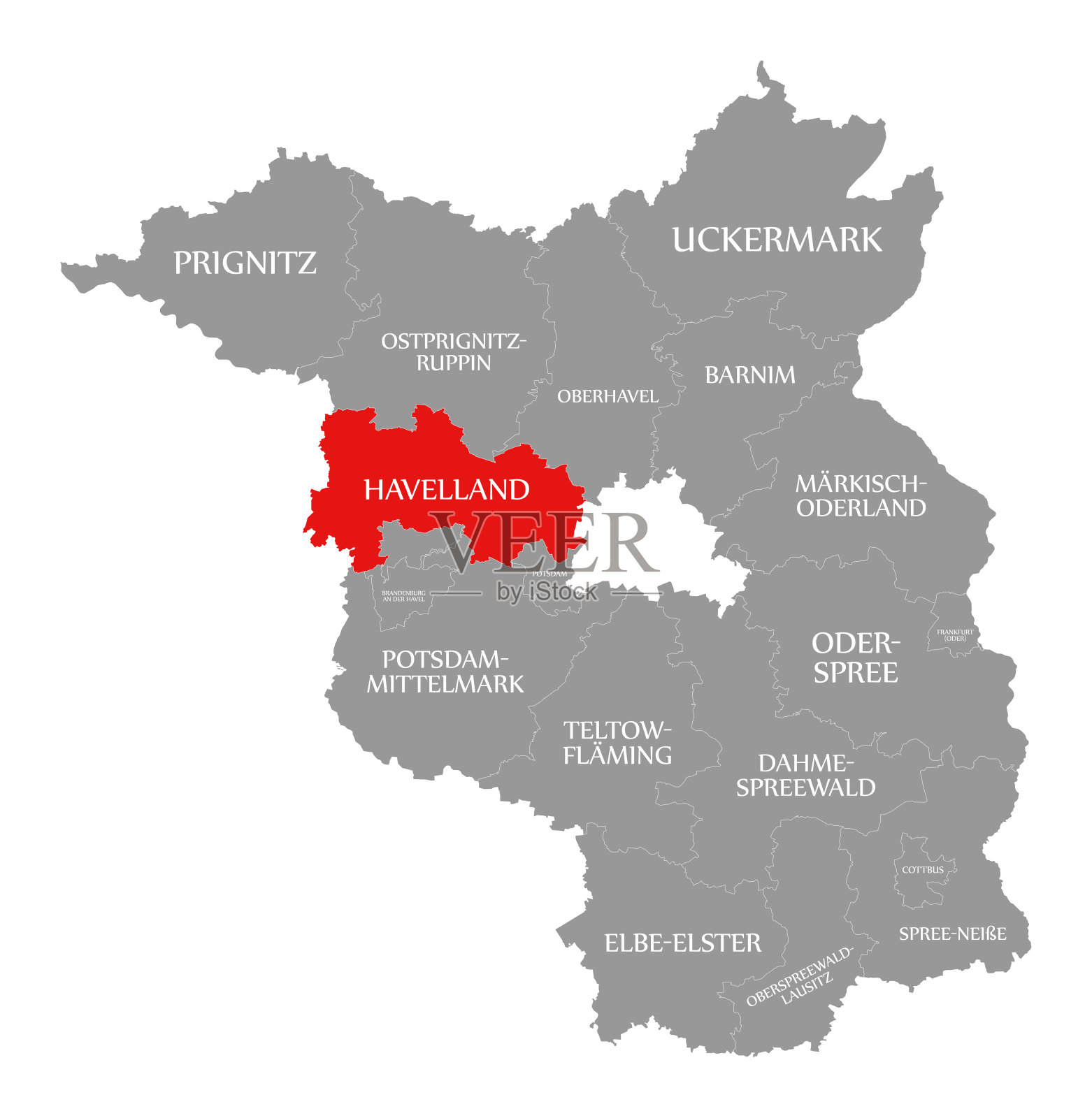 德国勃兰登堡地图中用红色标出的哈夫兰县插画图片素材