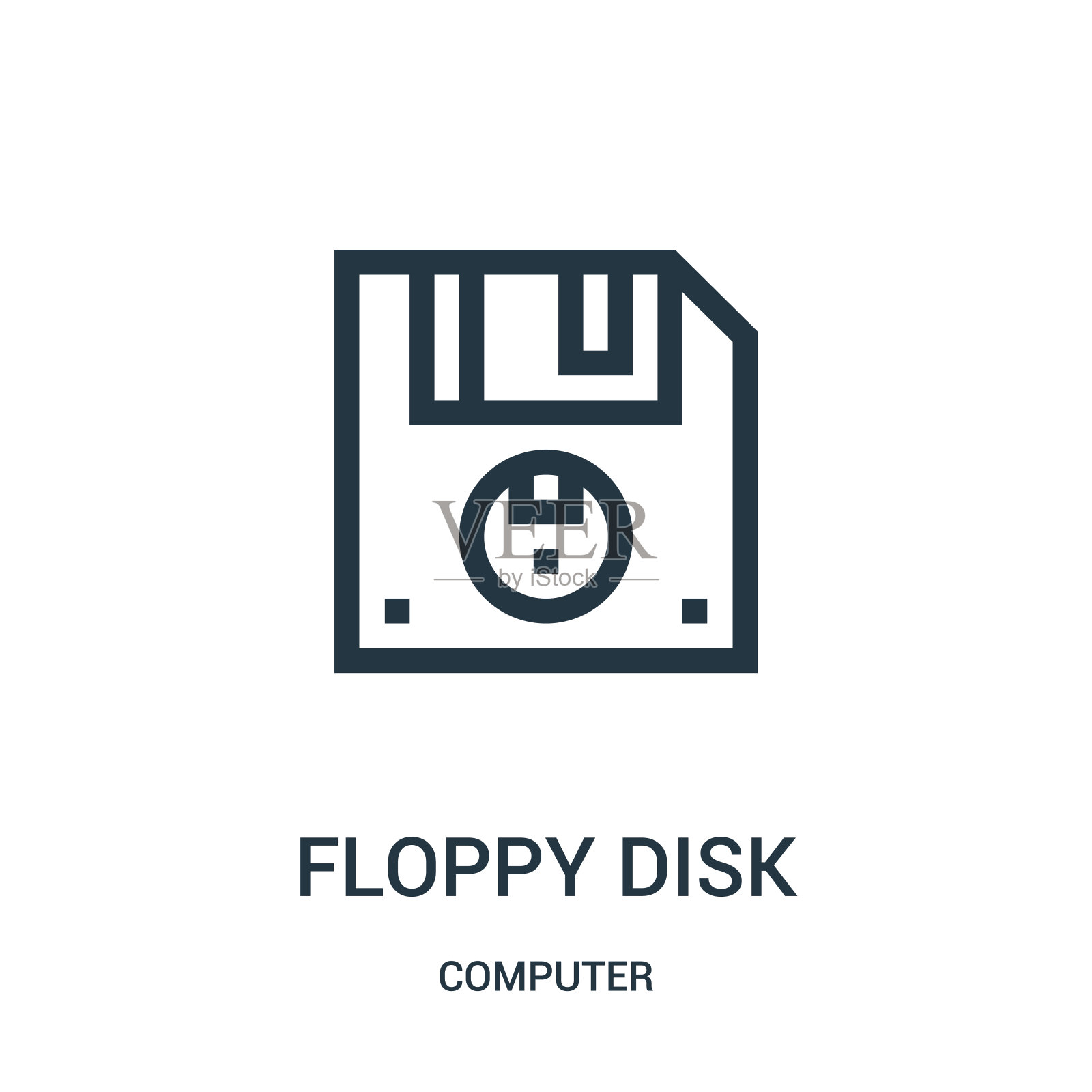 从计算机收集的软盘图标矢量。细线软盘轮廓图标矢量插图。插画图片素材