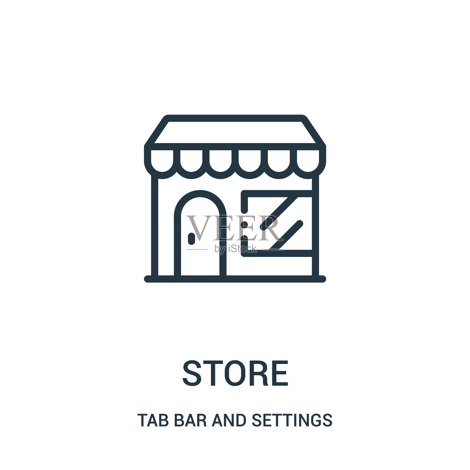 从选项卡栏和设置集合存储图标向量。细线商店轮廓图标矢量插图。图标素材
