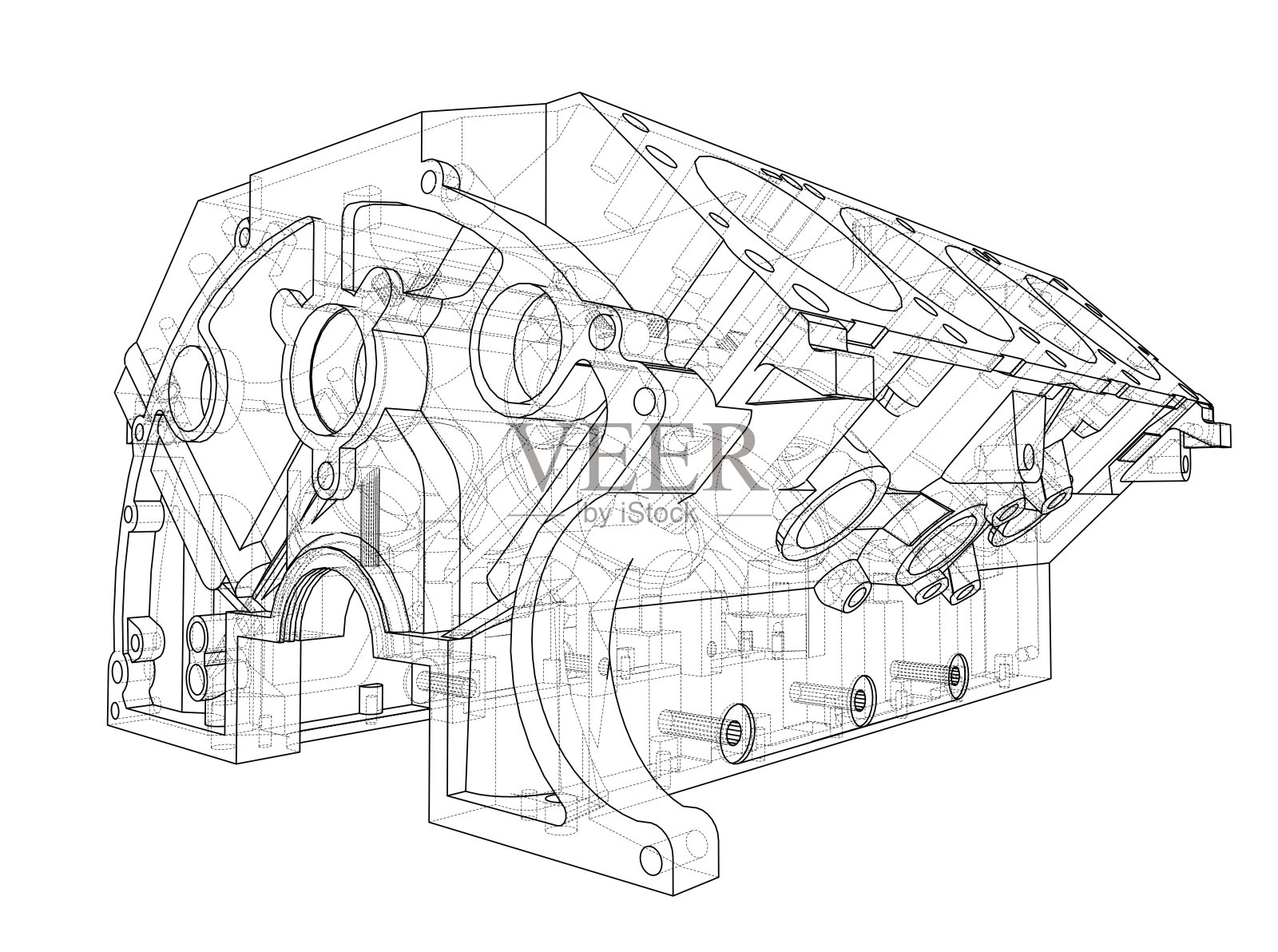 发动机结构图。三维矢量渲染插画图片素材