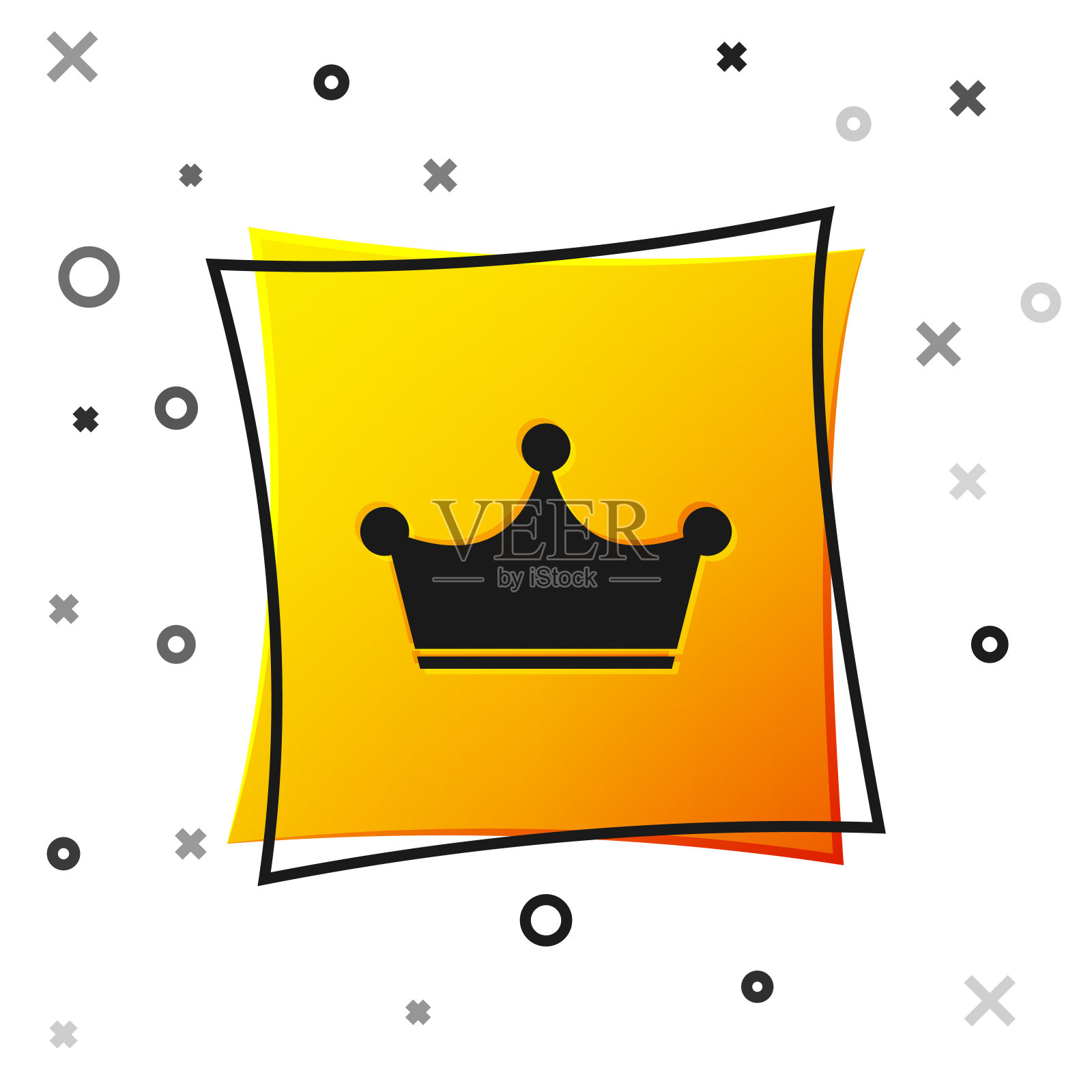 黑冠图标孤立在白色背景。黄色方形按钮。矢量图图标素材