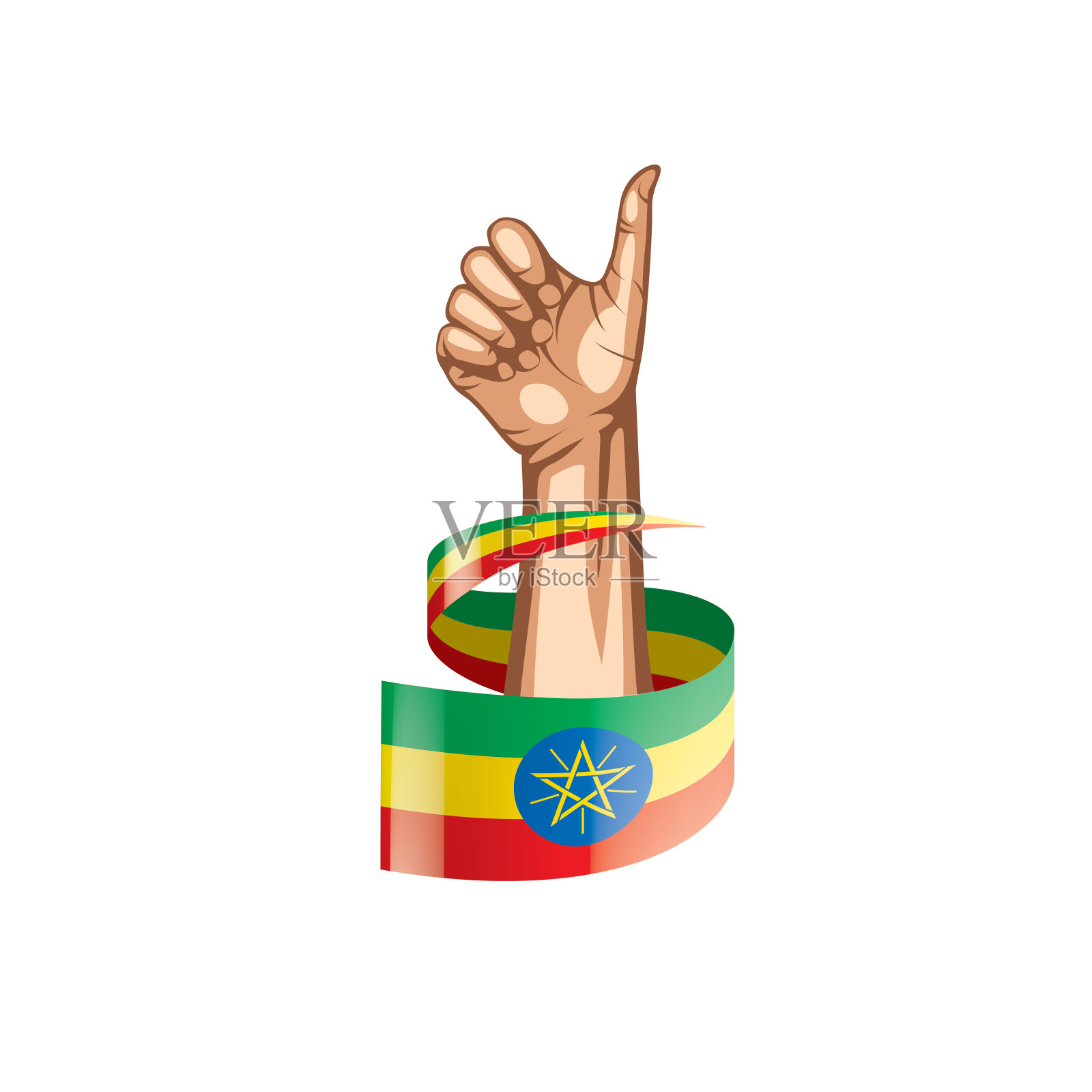 白色背景上的埃塞俄比亚国旗和手。矢量图插画图片素材