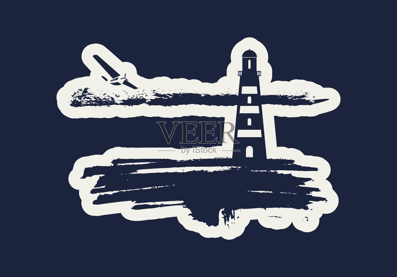 画笔上的灯塔插画图片素材