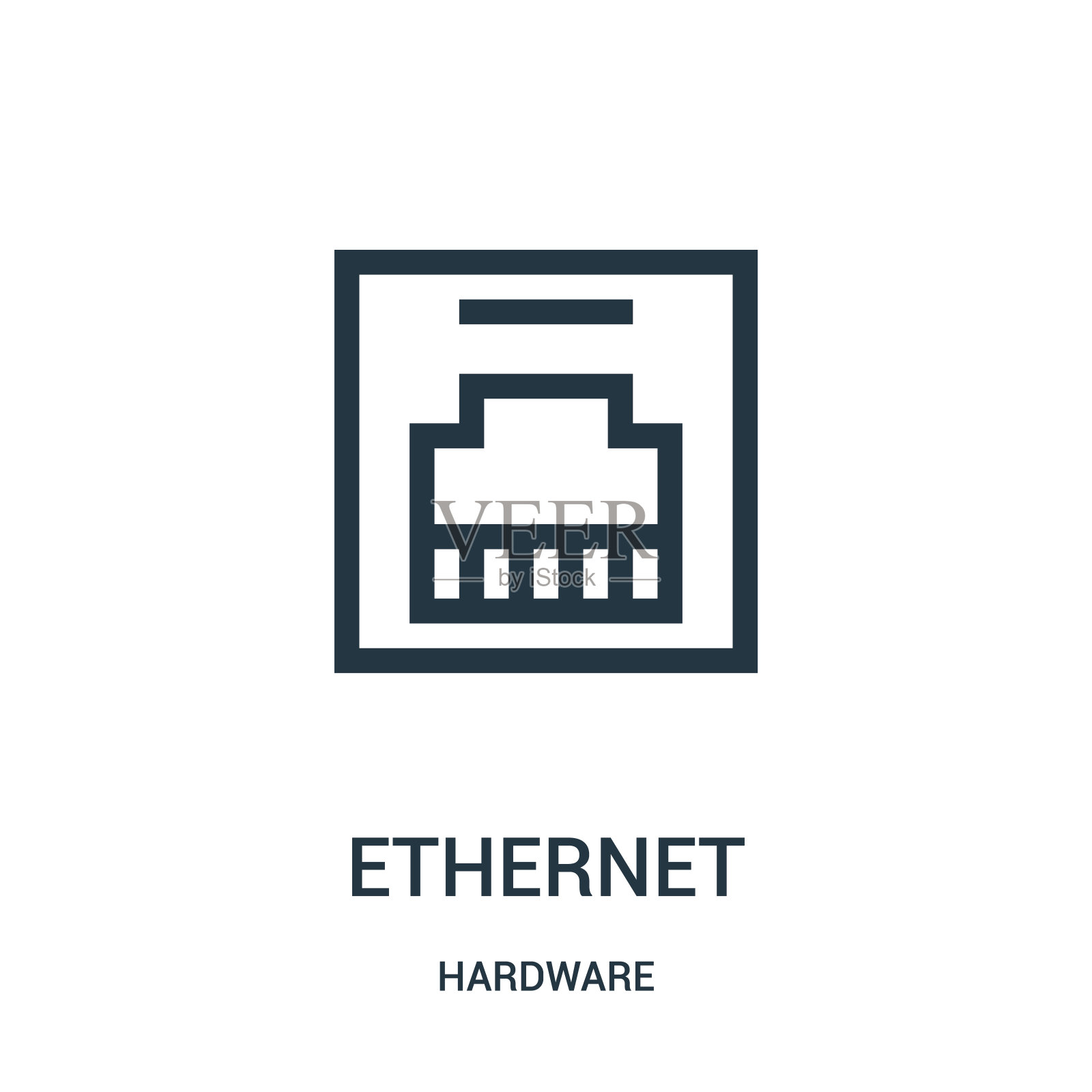 以太网图标矢量从硬件集合。细线以太网轮廓图标矢量说明。插画图片素材