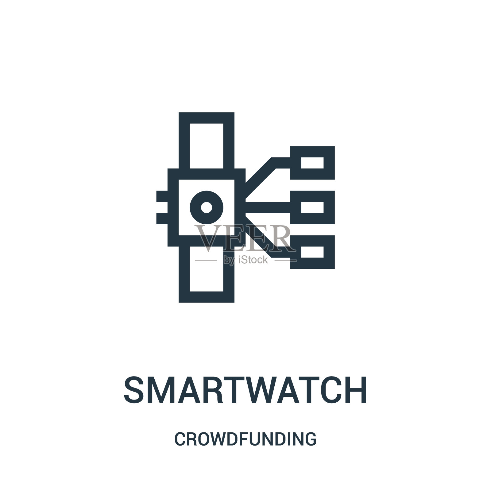 智能手表图标矢量从众筹收集。细线智能手表轮廓图标矢量插图。插画图片素材