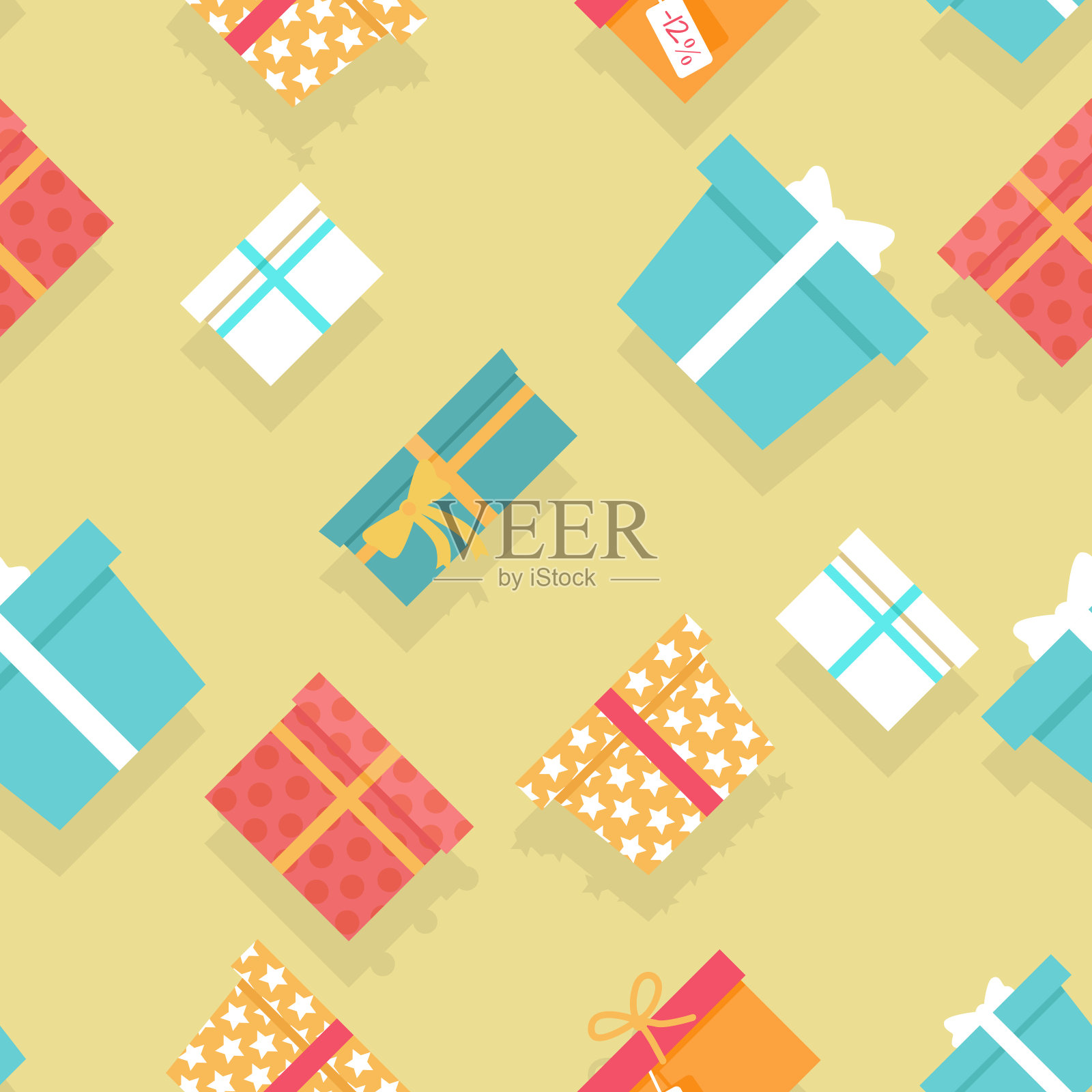 无缝图案礼品盒与丝带和蝴蝶结插画图片素材