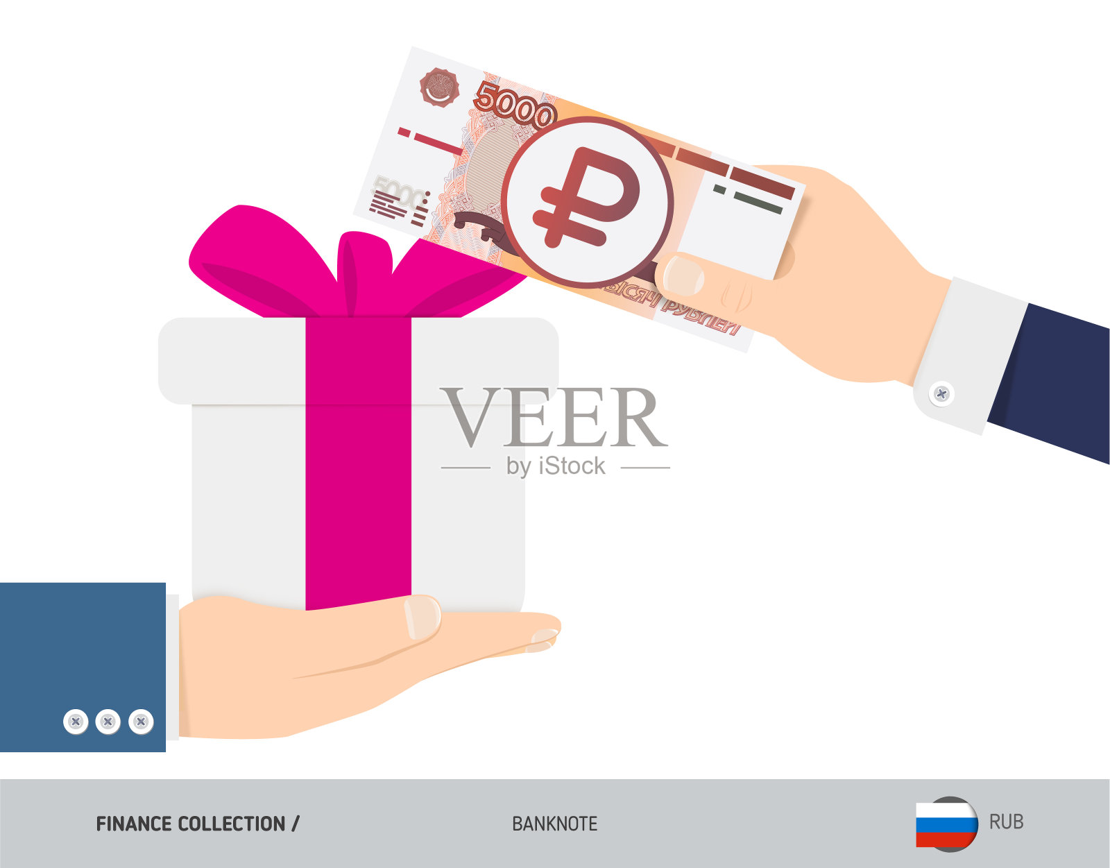 花5000俄罗斯卢布买礼物。平面风格矢量插图。购物的概念。插画图片素材