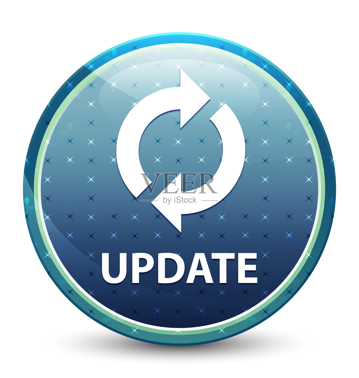 更新闪亮的天蓝色圆形按钮设计元素图片
