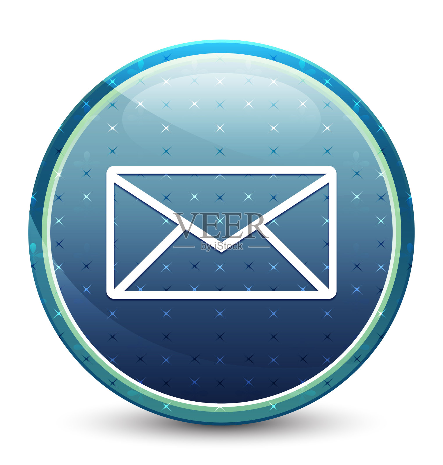 电子邮件图标闪亮的天蓝色圆形按钮图标素材