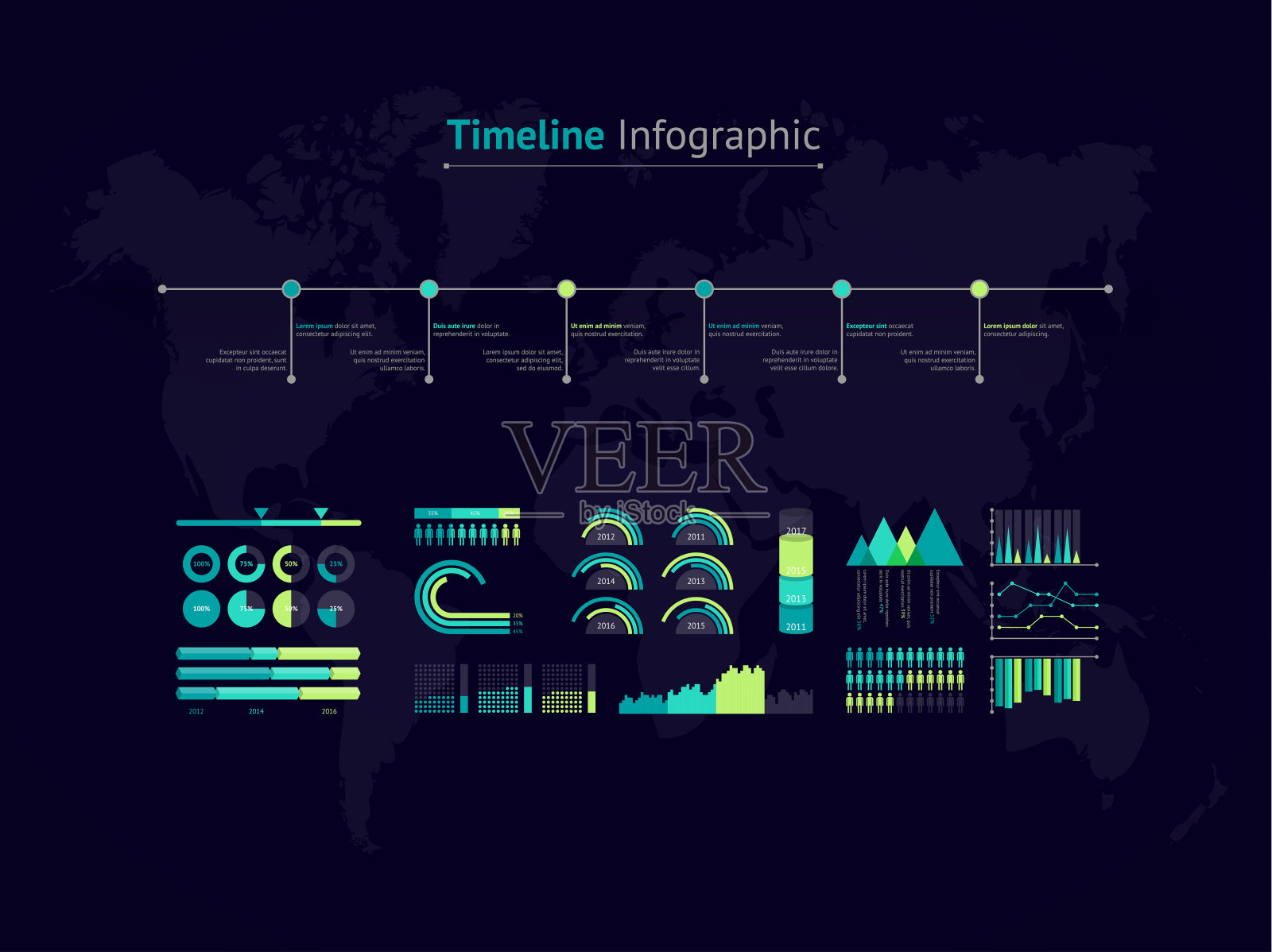 时间轴矢量图。世界地图插画图片素材