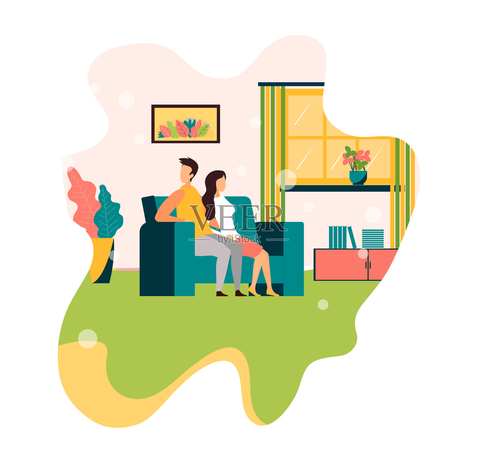 男女夫妇有休息平面设计卡通插画图片素材