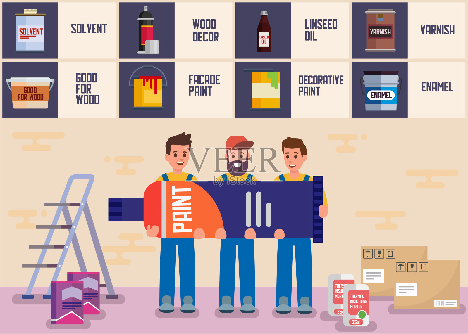 墙壁和表面油漆服务扁旗插画图片素材