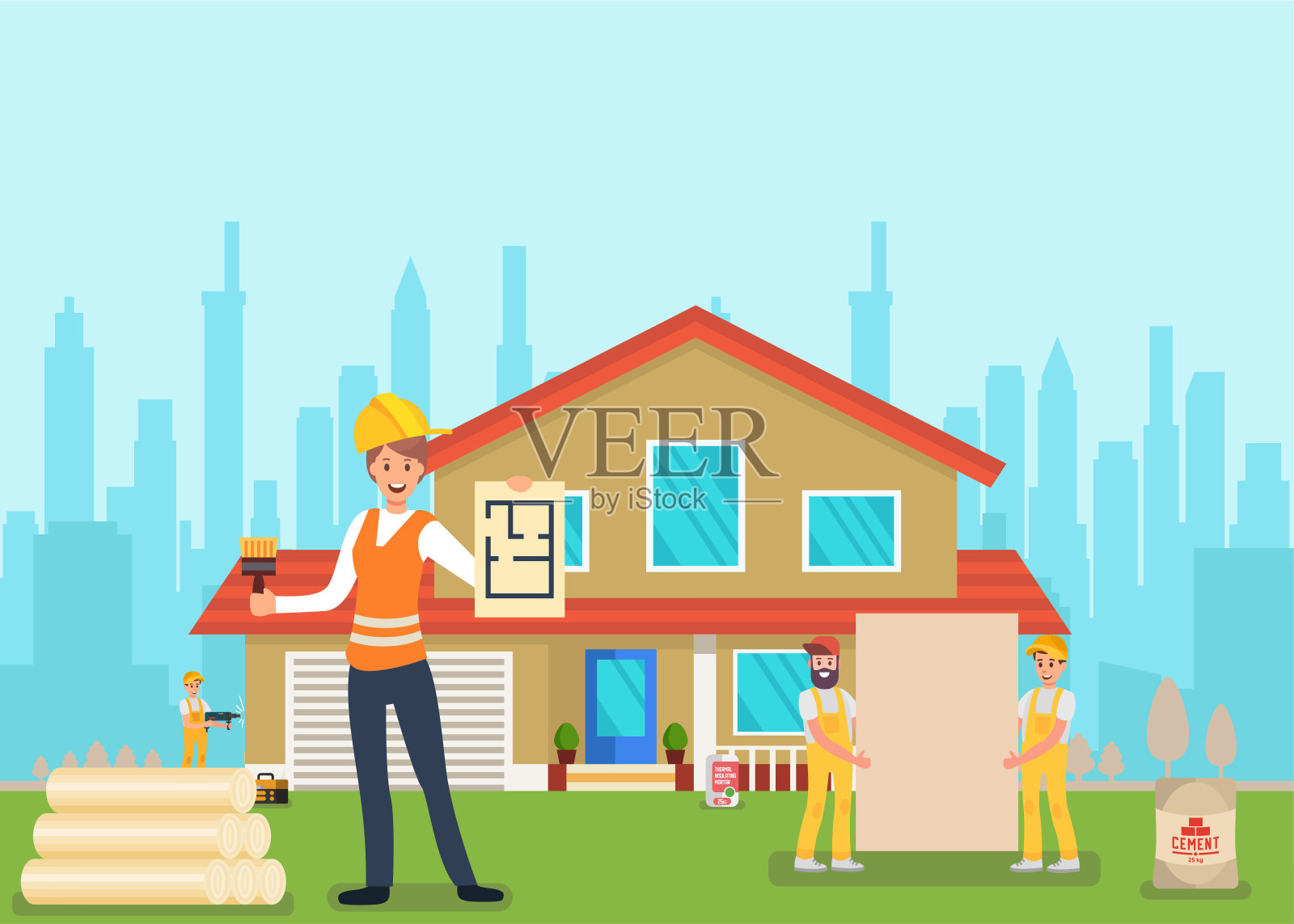 外墙工程专业家政服务横幅插画图片素材