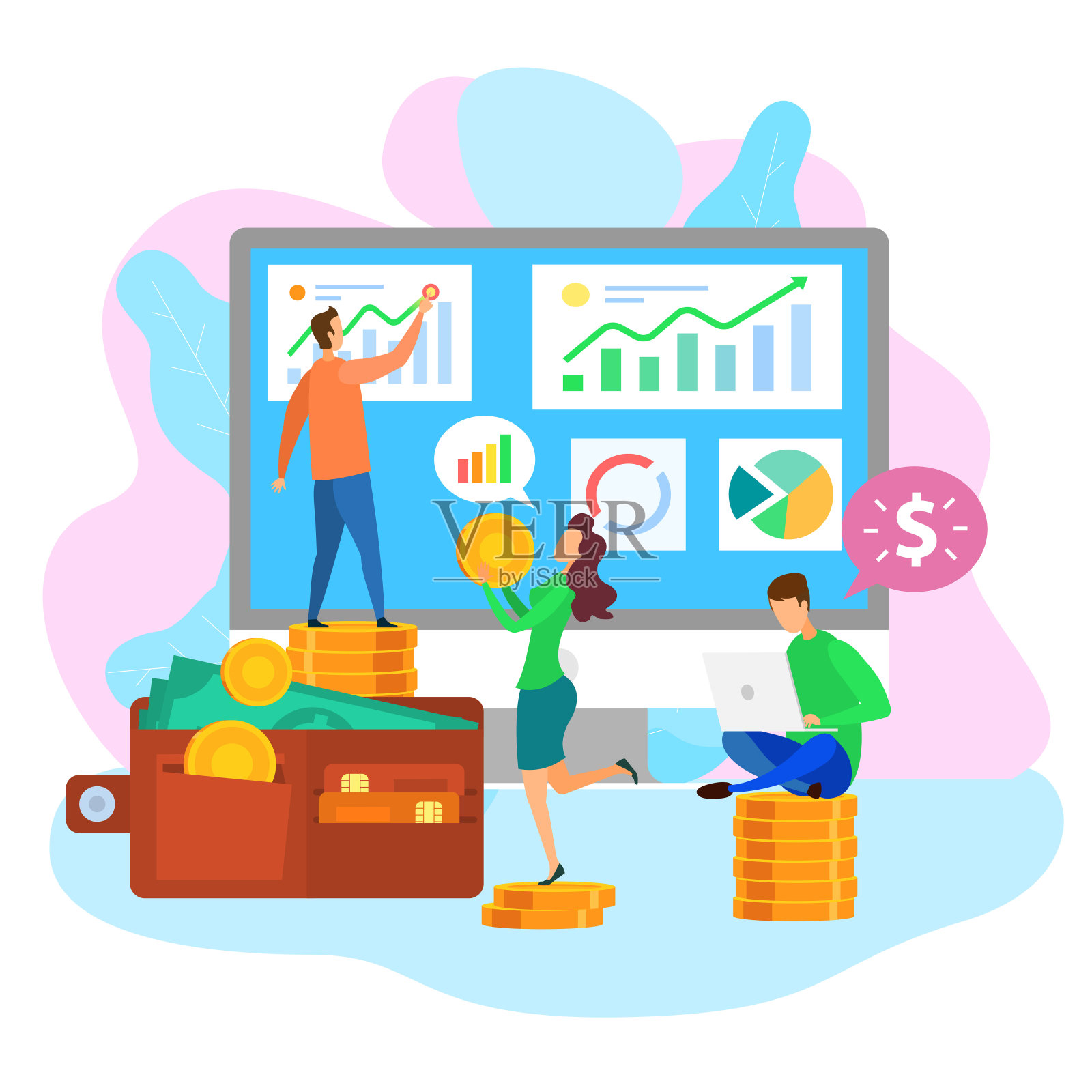 Flat People Man Work Notebook收入增长图插画图片素材