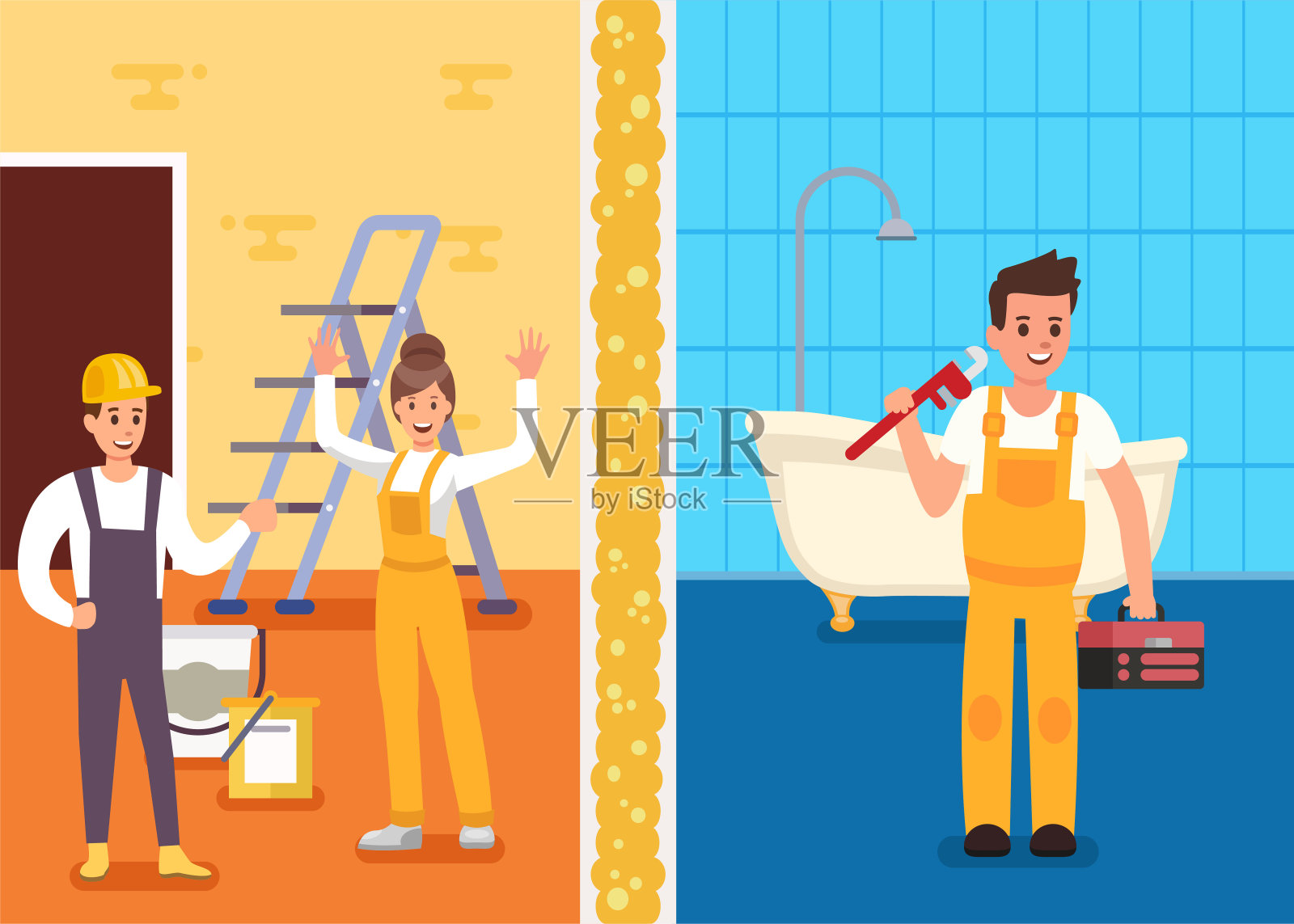 修理房间教授服务推广平面横幅插画图片素材