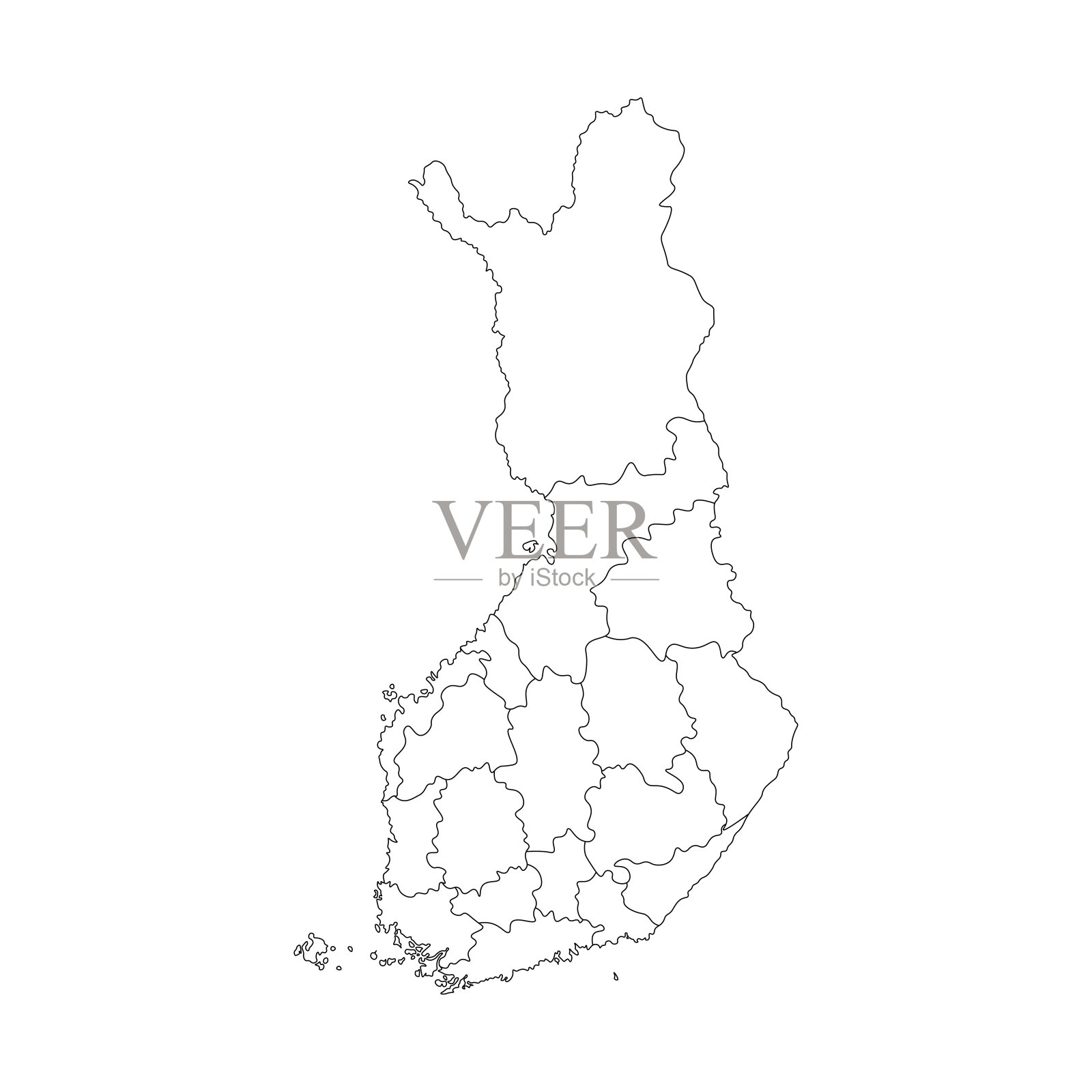 矢量孤立芬兰地区简化地图。行政区划的边界。黑色的轮廓插画图片素材