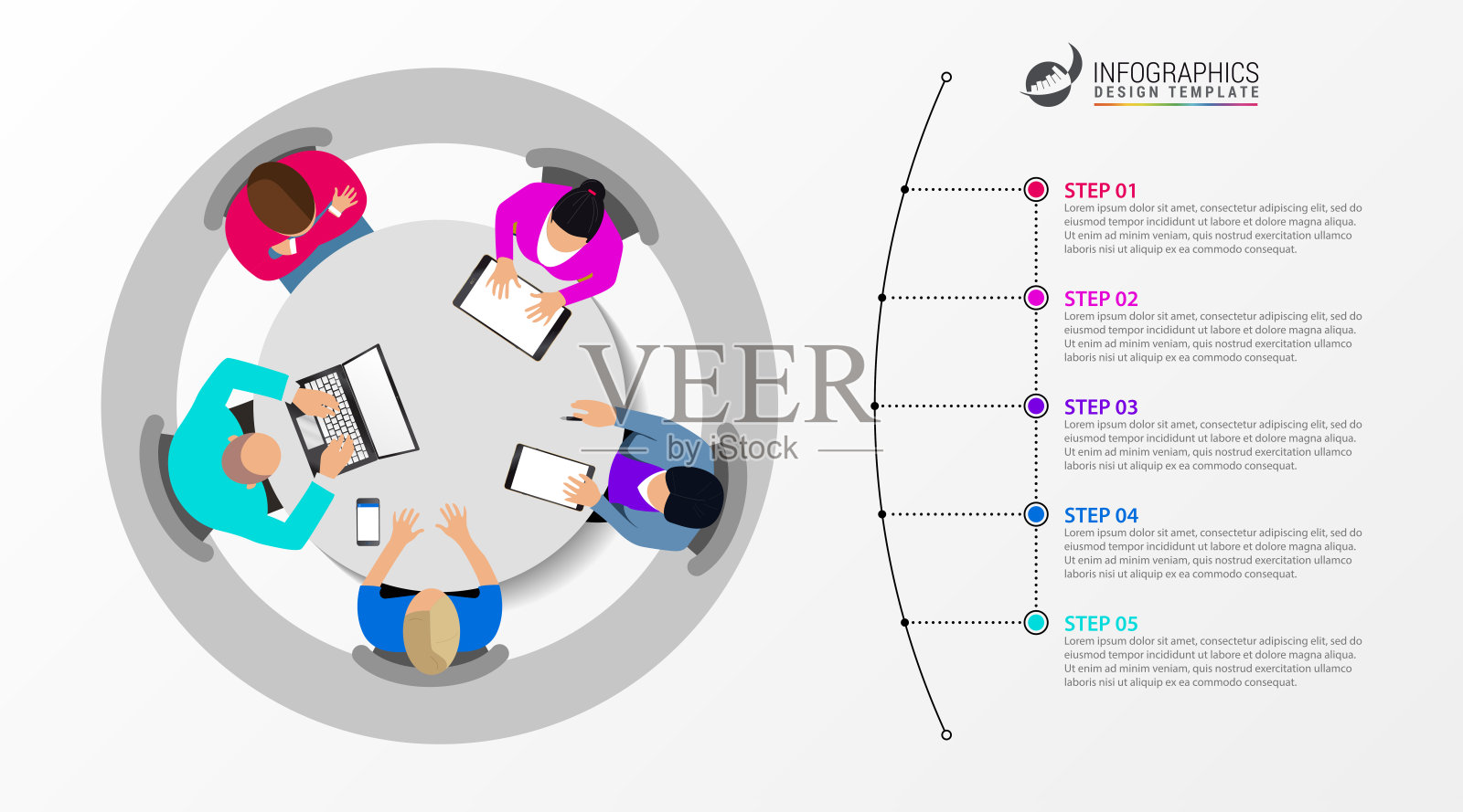 信息图表设计模板。有5个步骤的创意概念插画图片素材