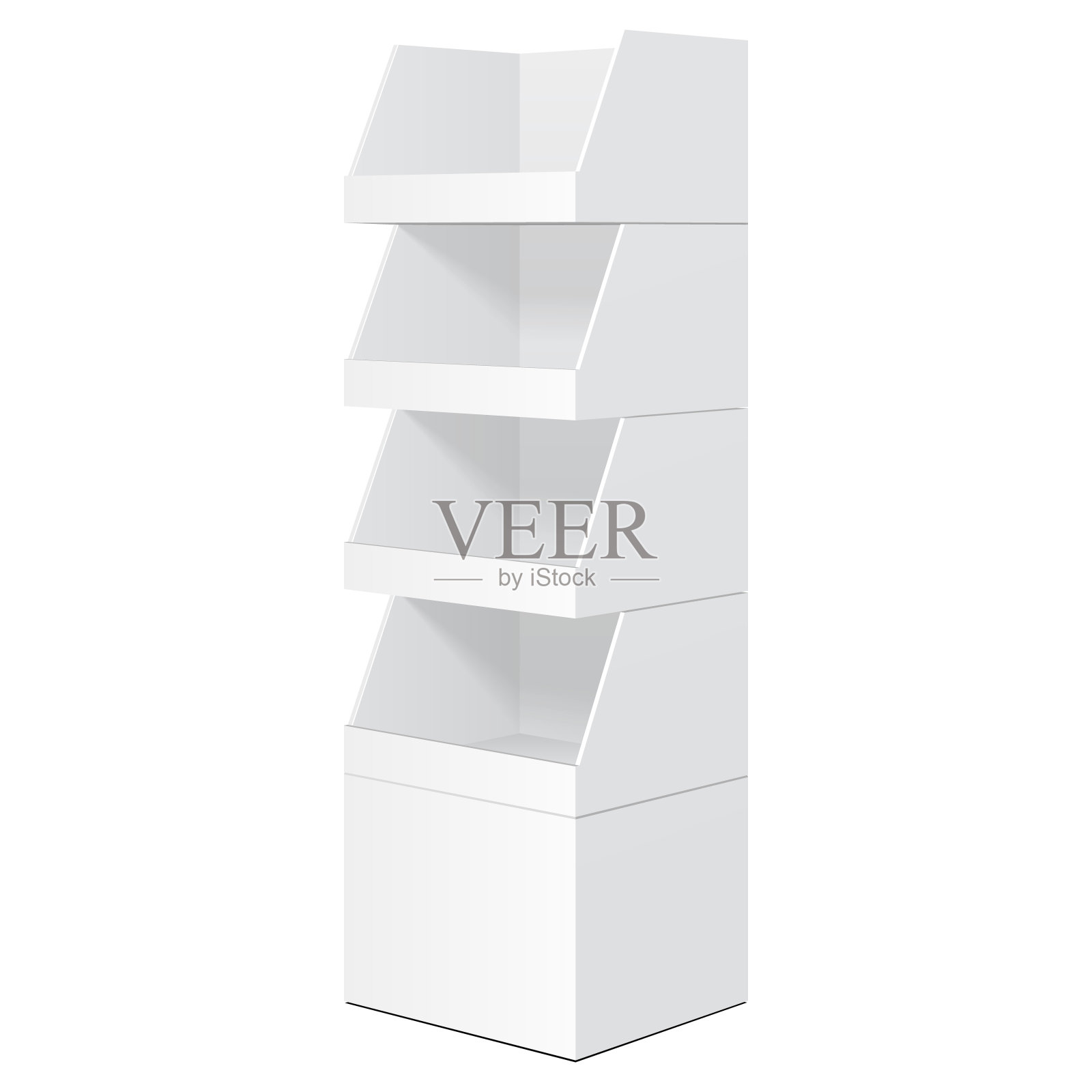 白色桌面支架，纸板地板展示架超市空白空白的货架产品模拟在白色背景孤立。为你的设计做好准备。产品包装。向量EPS10设计元素图片