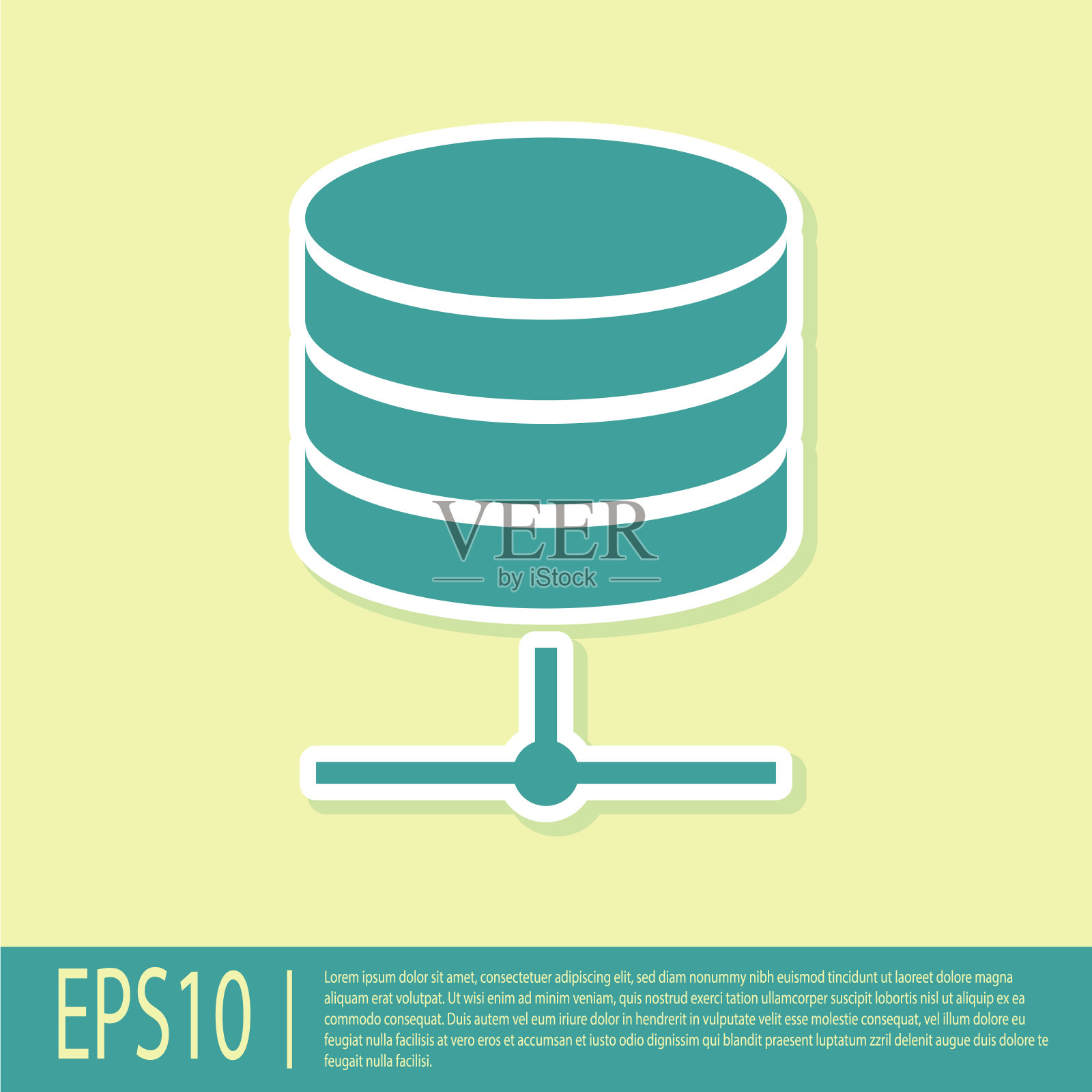 绿色服务器，数据，Web主机图标隔离在黄色背景。矢量图插画图片素材