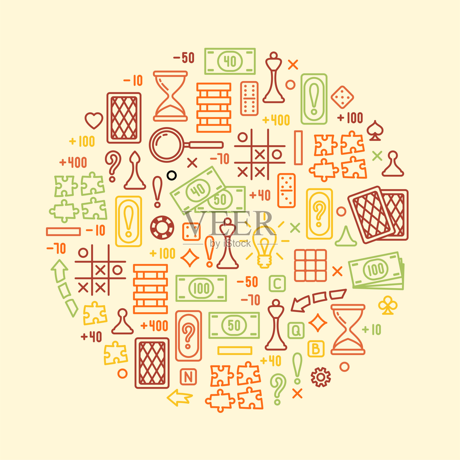 带有桌面游戏属性的圆形概念插画图片素材