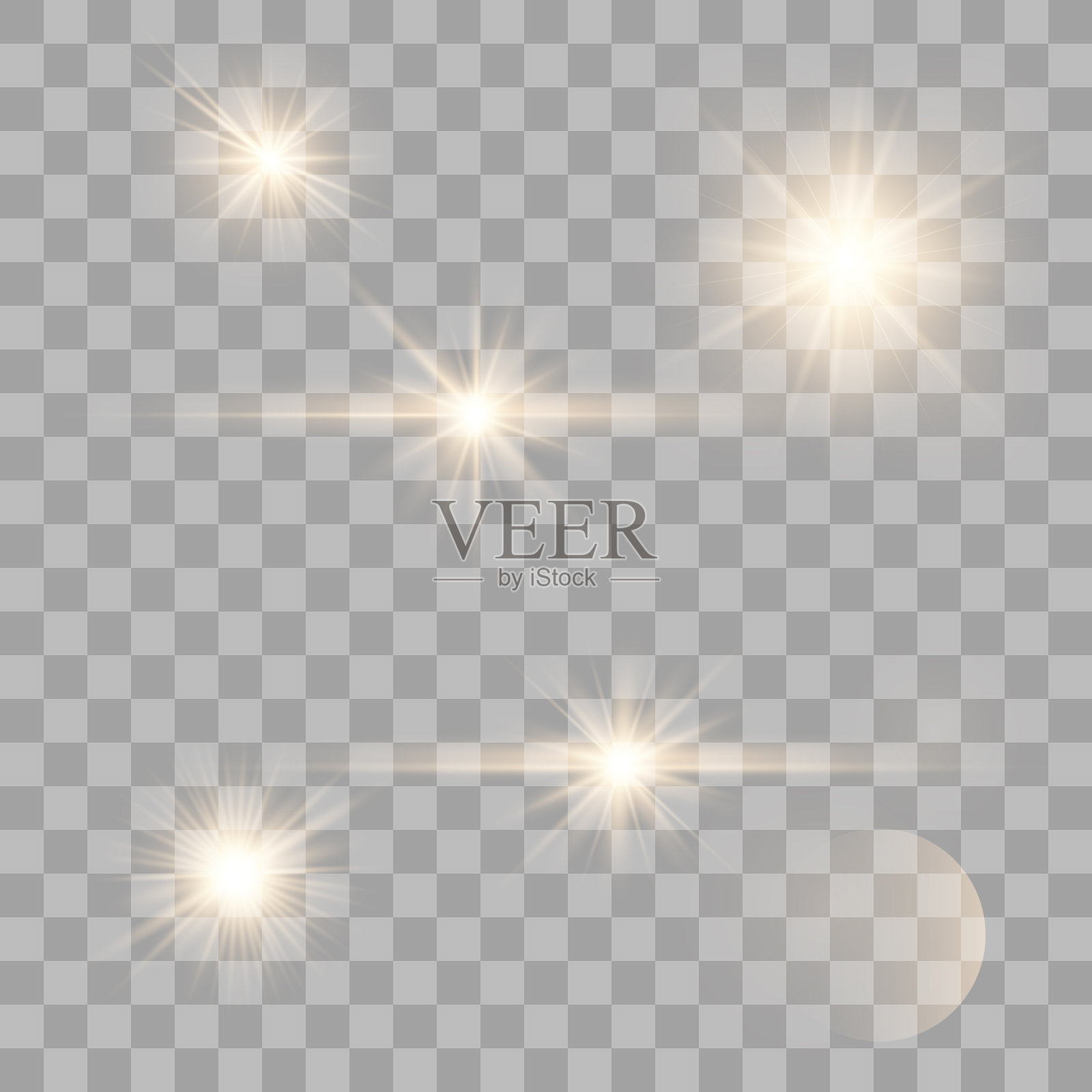 金镜头耀斑。发光的阳光之下。矢量光效应插画图片素材