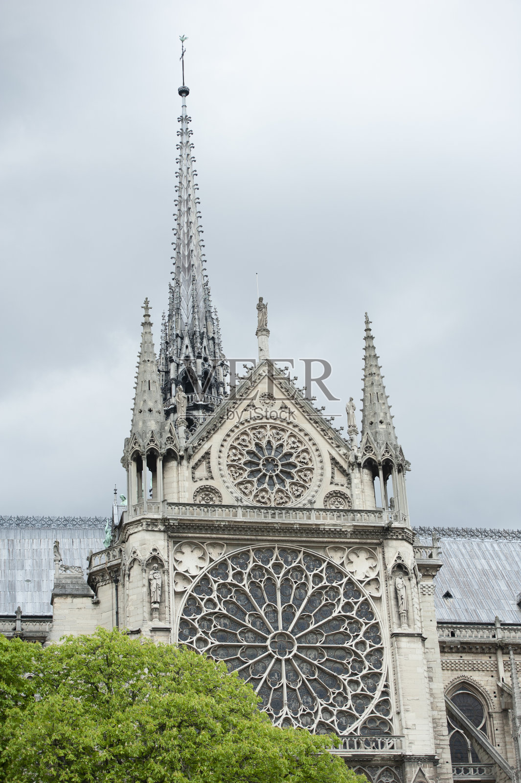 巴黎圣母院大教堂的雨天照片摄影图片