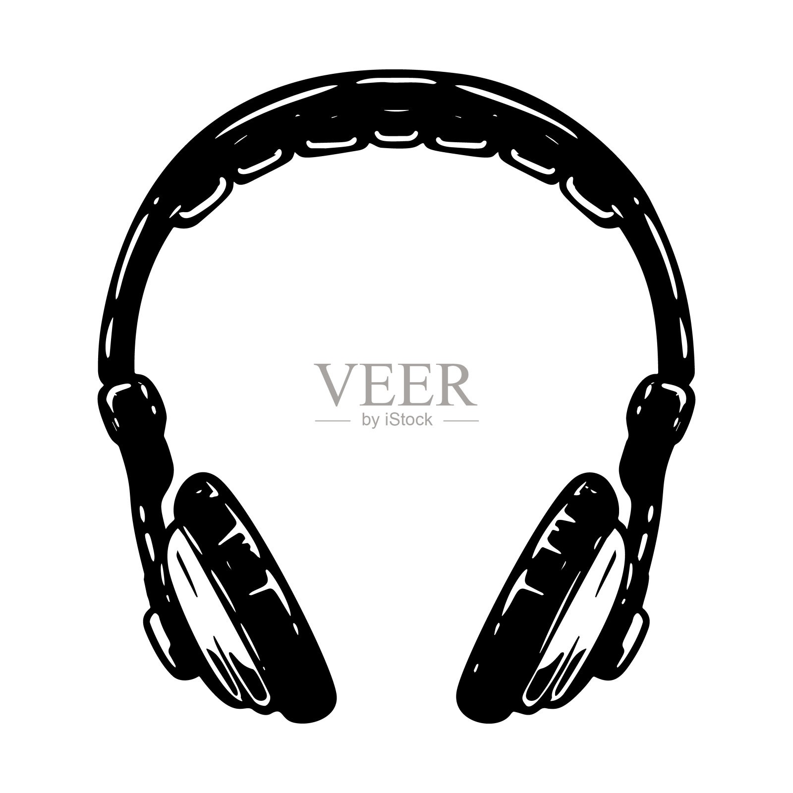 手绘插图耳机孤立在白色的背景。设计元素海报，t恤，卡片，徽章，标志，徽章。插画图片素材