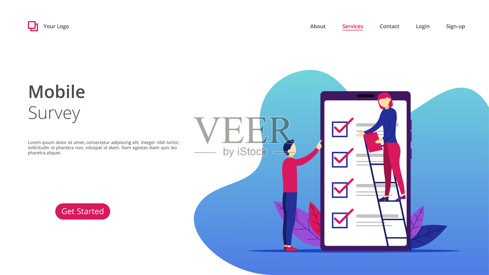 人们通过手机调查填写表格插画图片素材