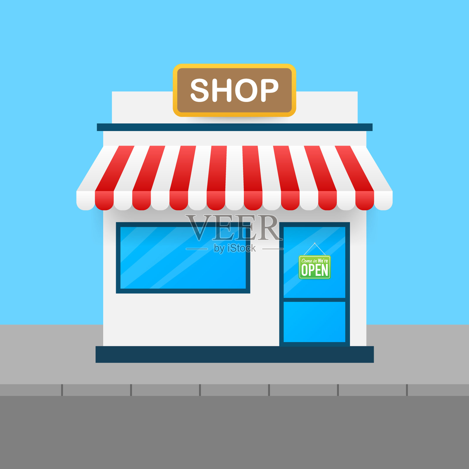 商店或市场商店正面外立面。矢量插图。插画图片素材