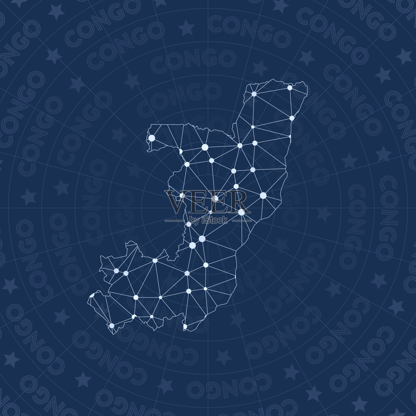 刚果网络，星座风格的国家地图。插画图片素材