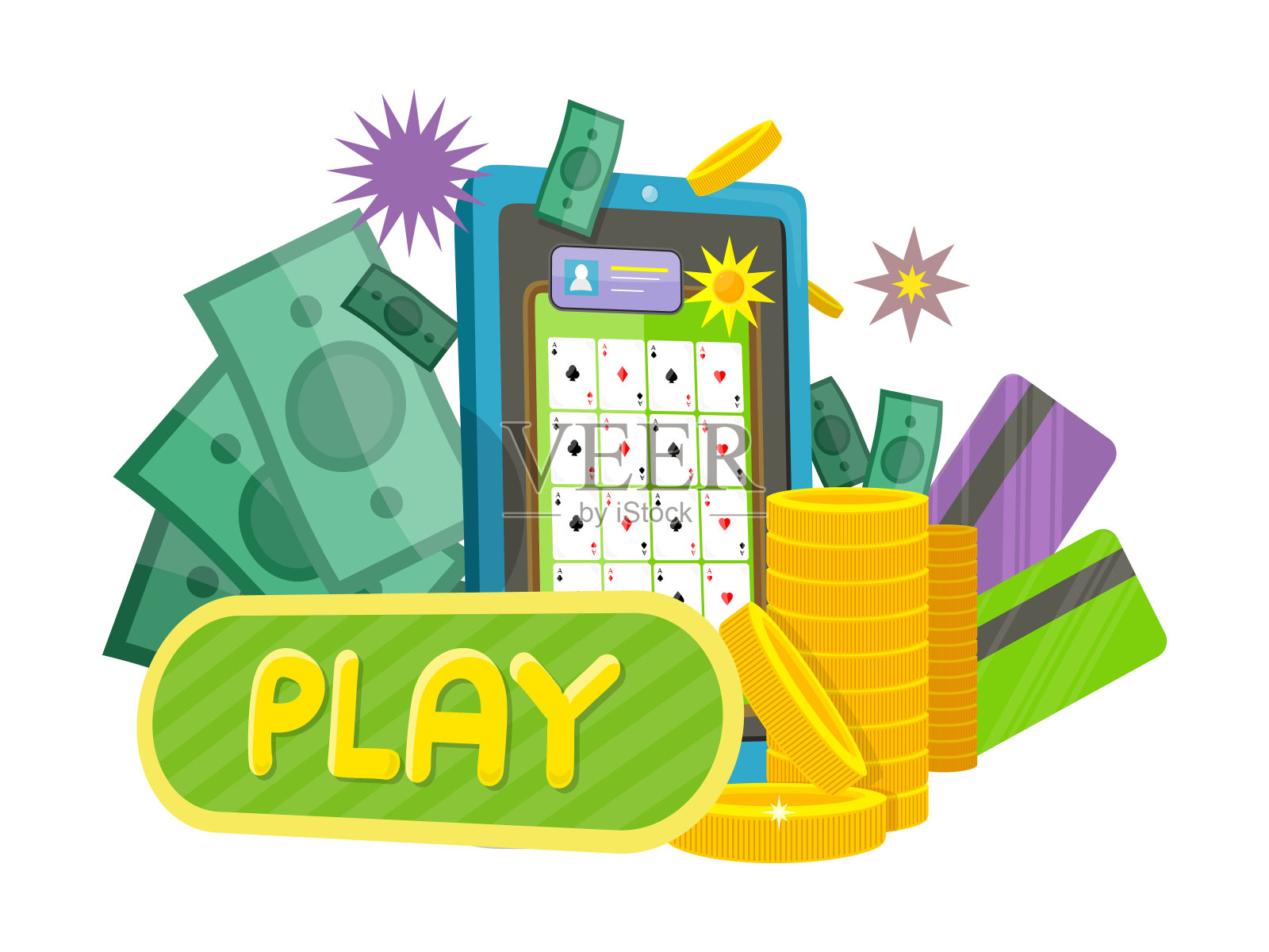 在线游戏网页横幅与播放按钮隔离。插画图片素材