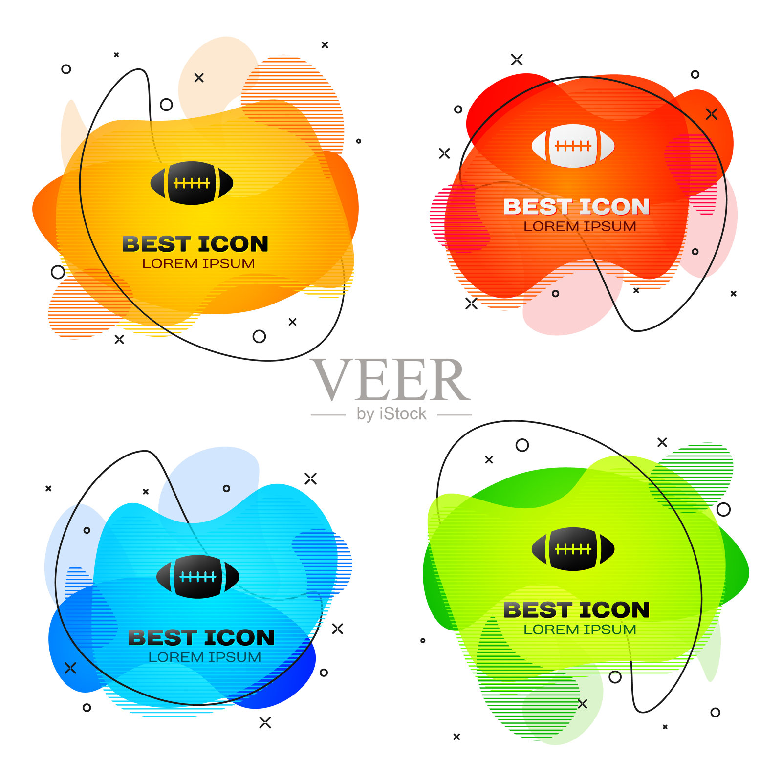 美国黑人橄榄球图标孤立的白色背景。一套液体颜色抽象几何形状。矢量图图标素材