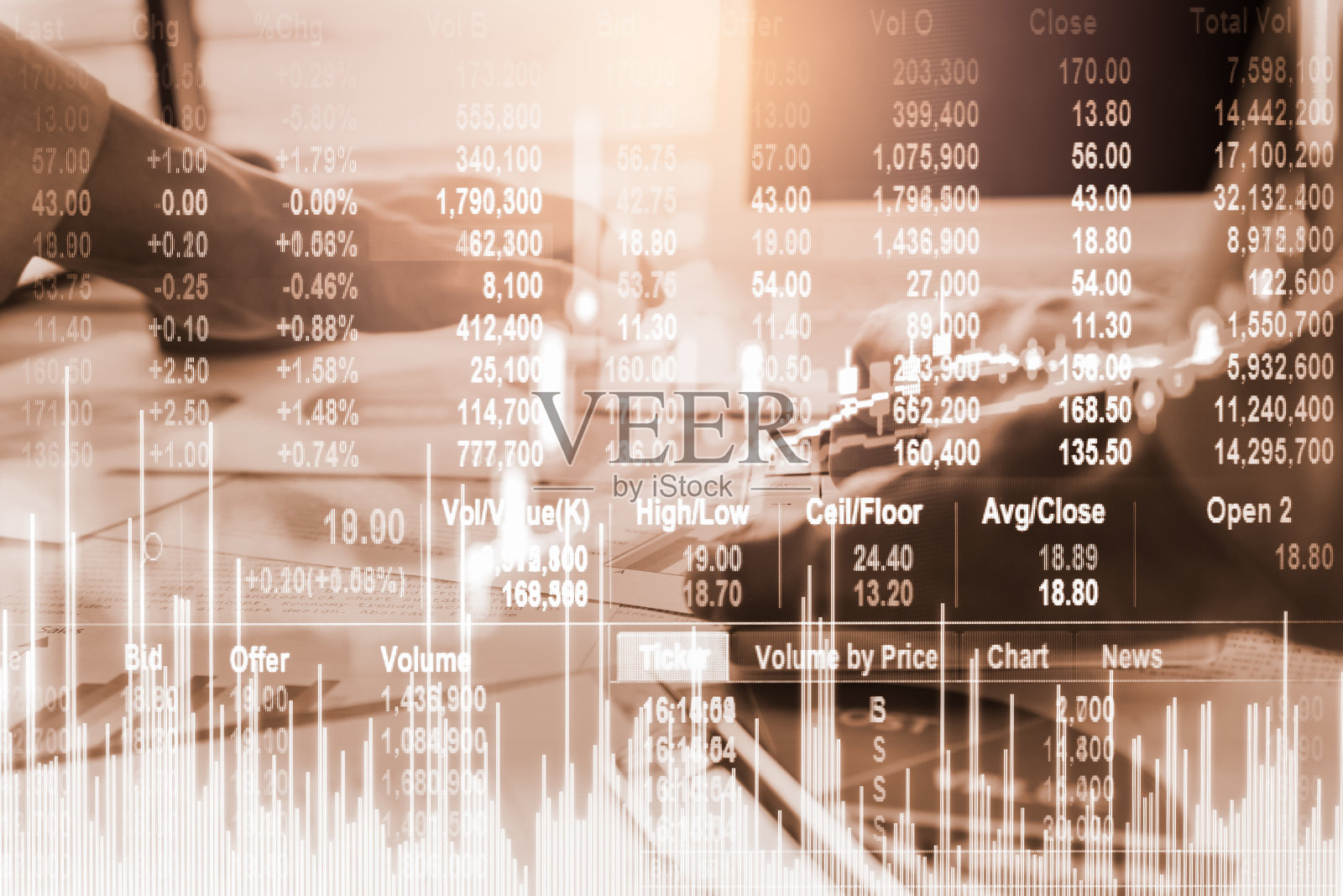 股票市场或外汇交易图形和烛台图表适合金融投资的概念。经济趋势背景的商业理念和所有的艺术作品设计。抽象的金融背景。照片摄影图片