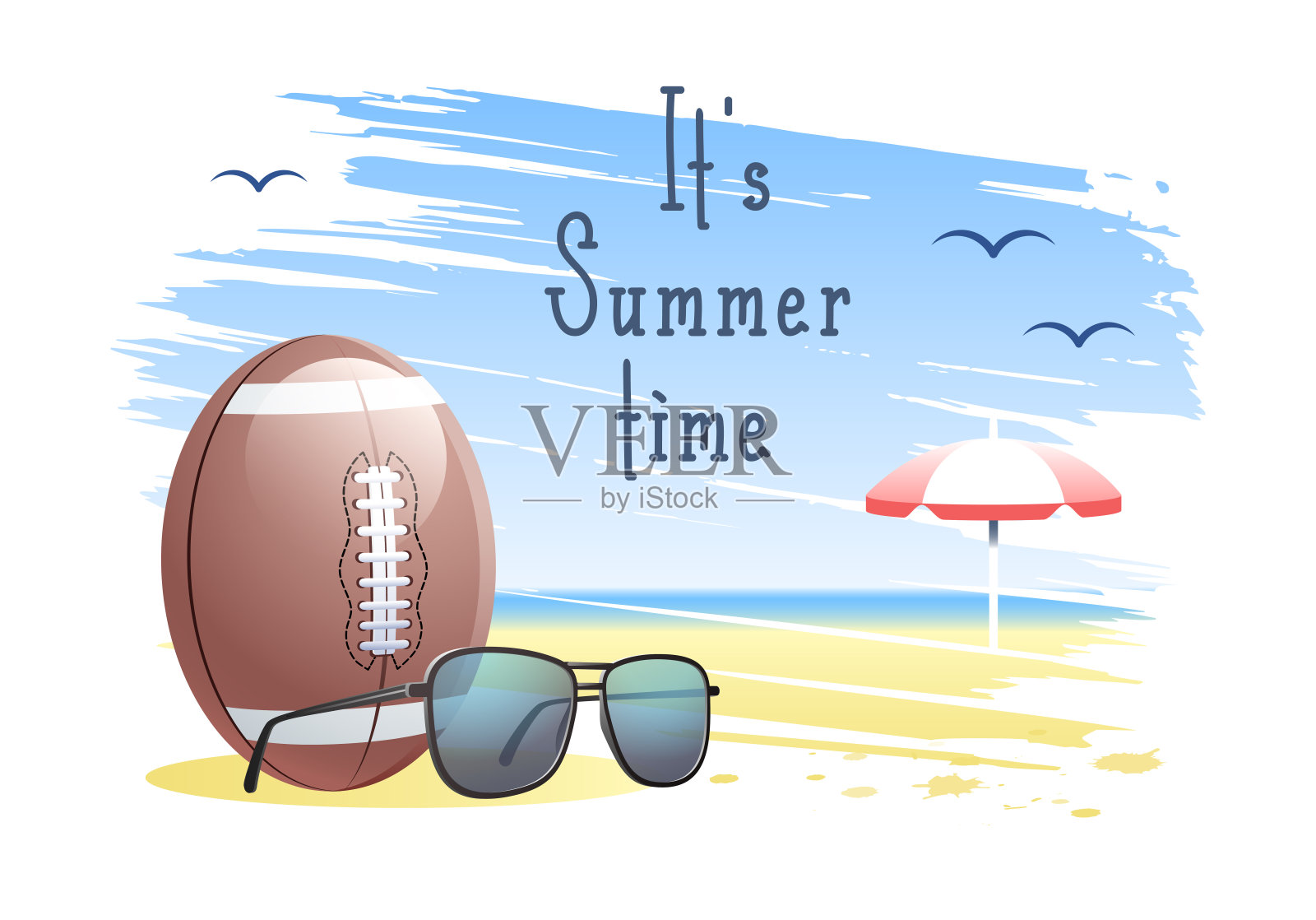 现在是夏天的时间。体育卡片。美式足球。插画图片素材