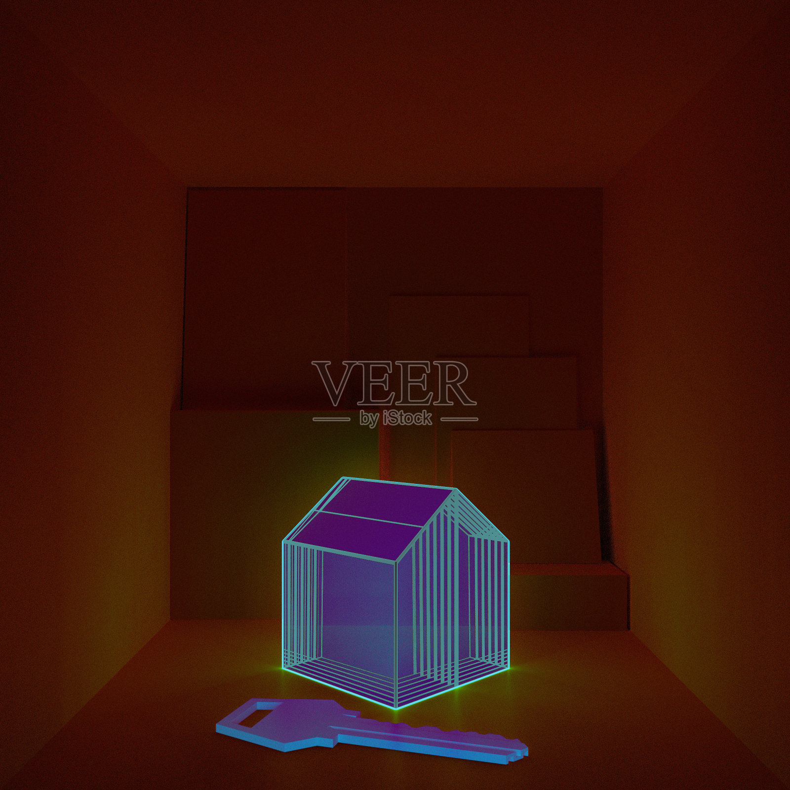 盒子里的迷你小屋3D插画照片摄影图片