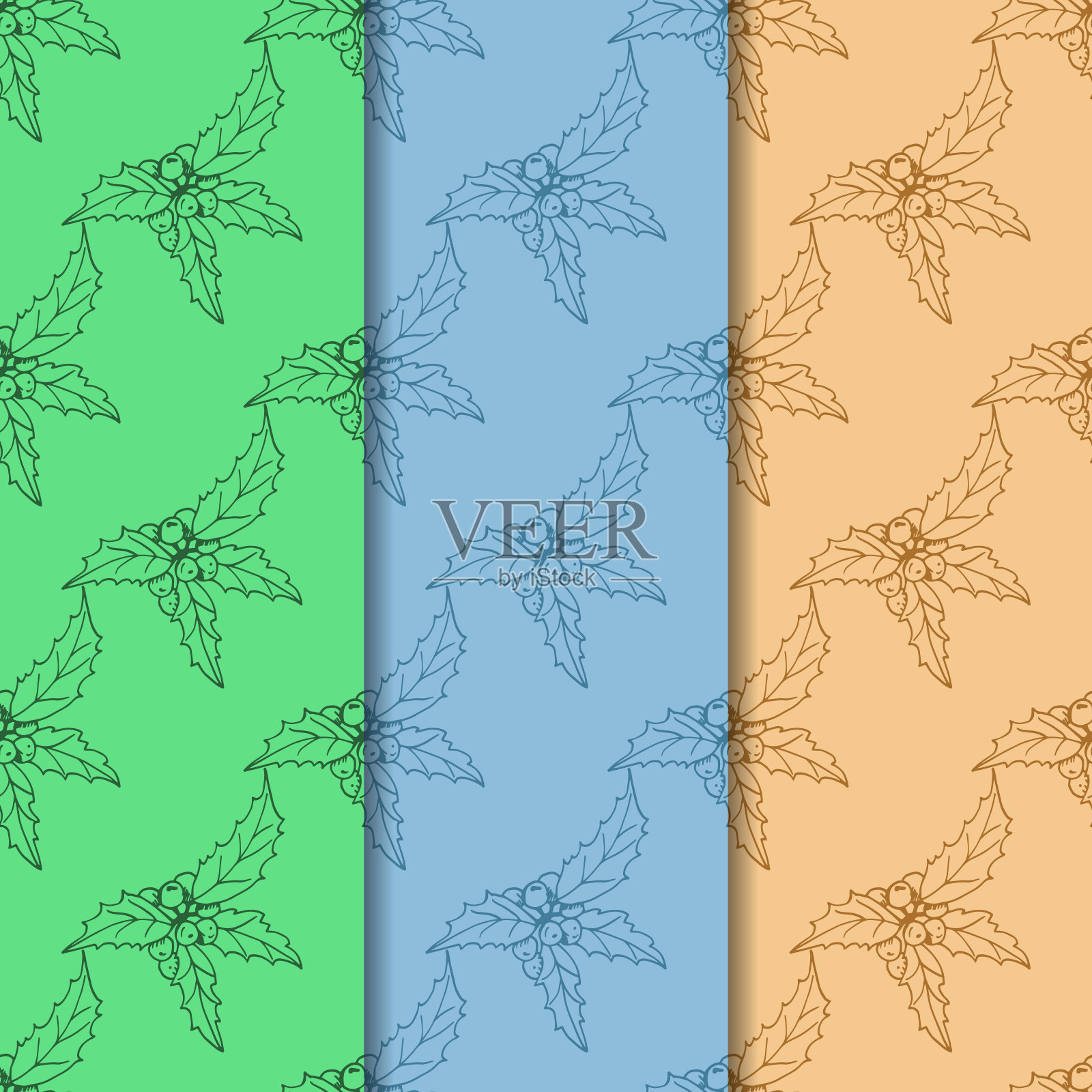 圣诞冬青花无缝图案插画图片素材