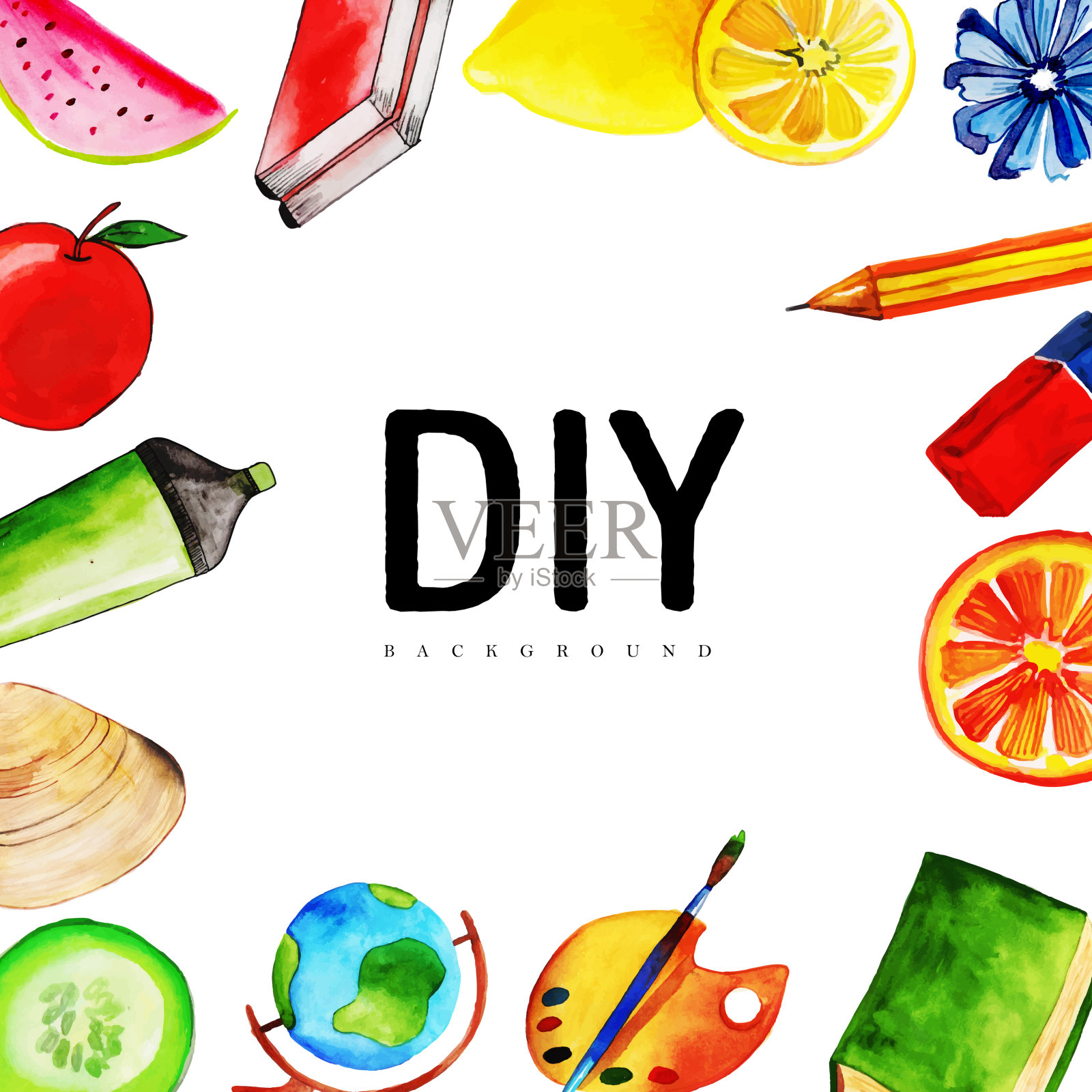 创意水彩DIY框架背景插画图片素材