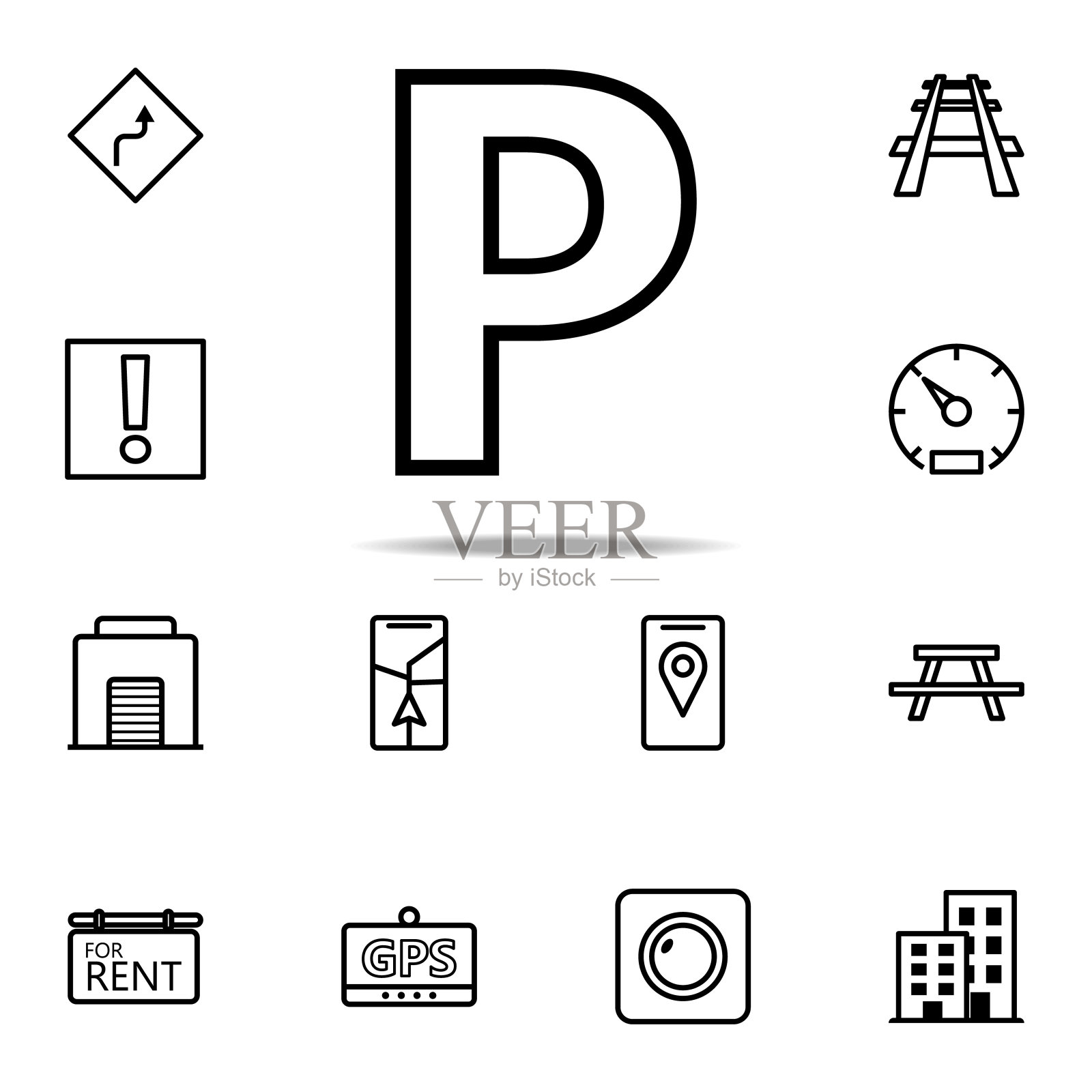 停车标志图标。导航图标通用设置为网络和移动图标素材
