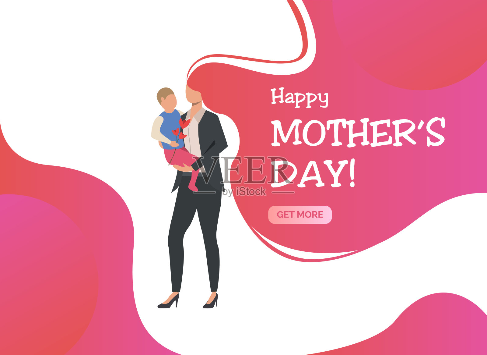母亲节快乐，女人站着抱着孩子设计模板素材