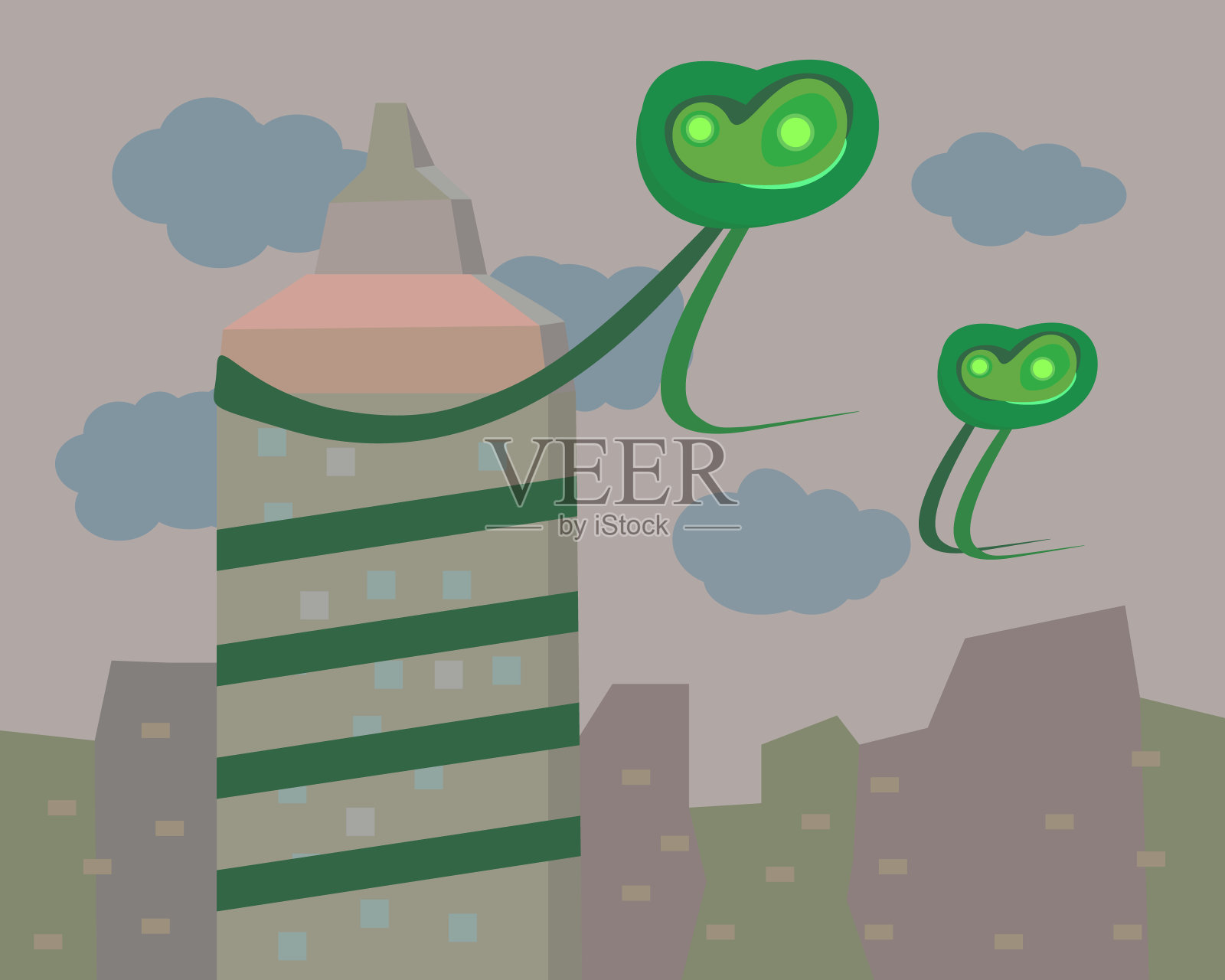 外星人袭击城市插画图片素材