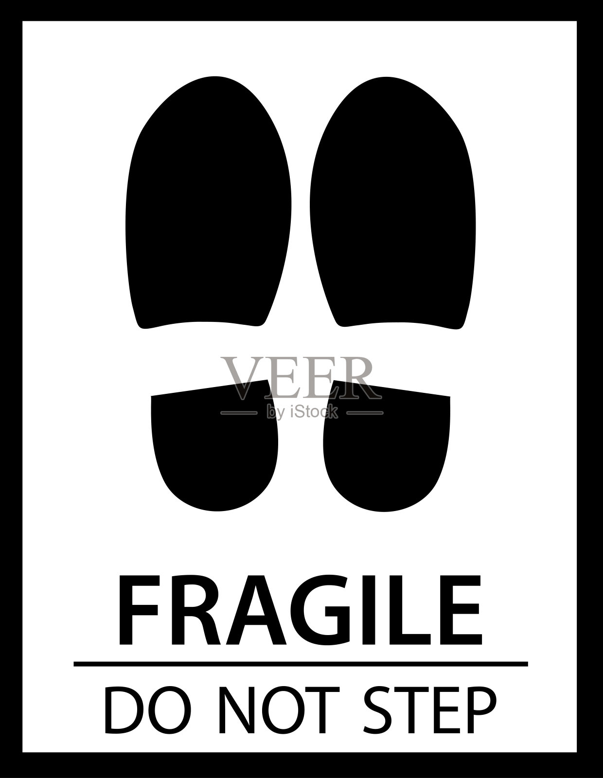 贴纸:易碎品-小心轻放-往上-请勿踩踏插画图片素材