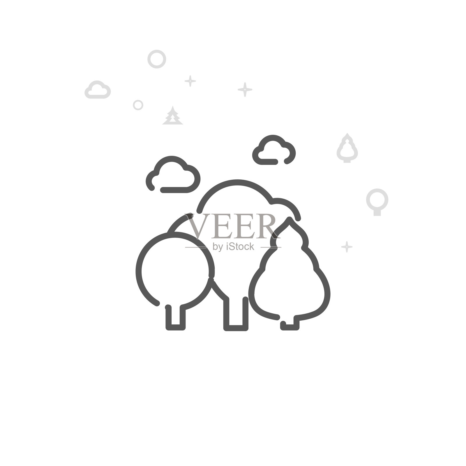 落叶林矢量线图标，符号，象形文字，标志。光抽象几何背景。可编辑的中风插画图片素材