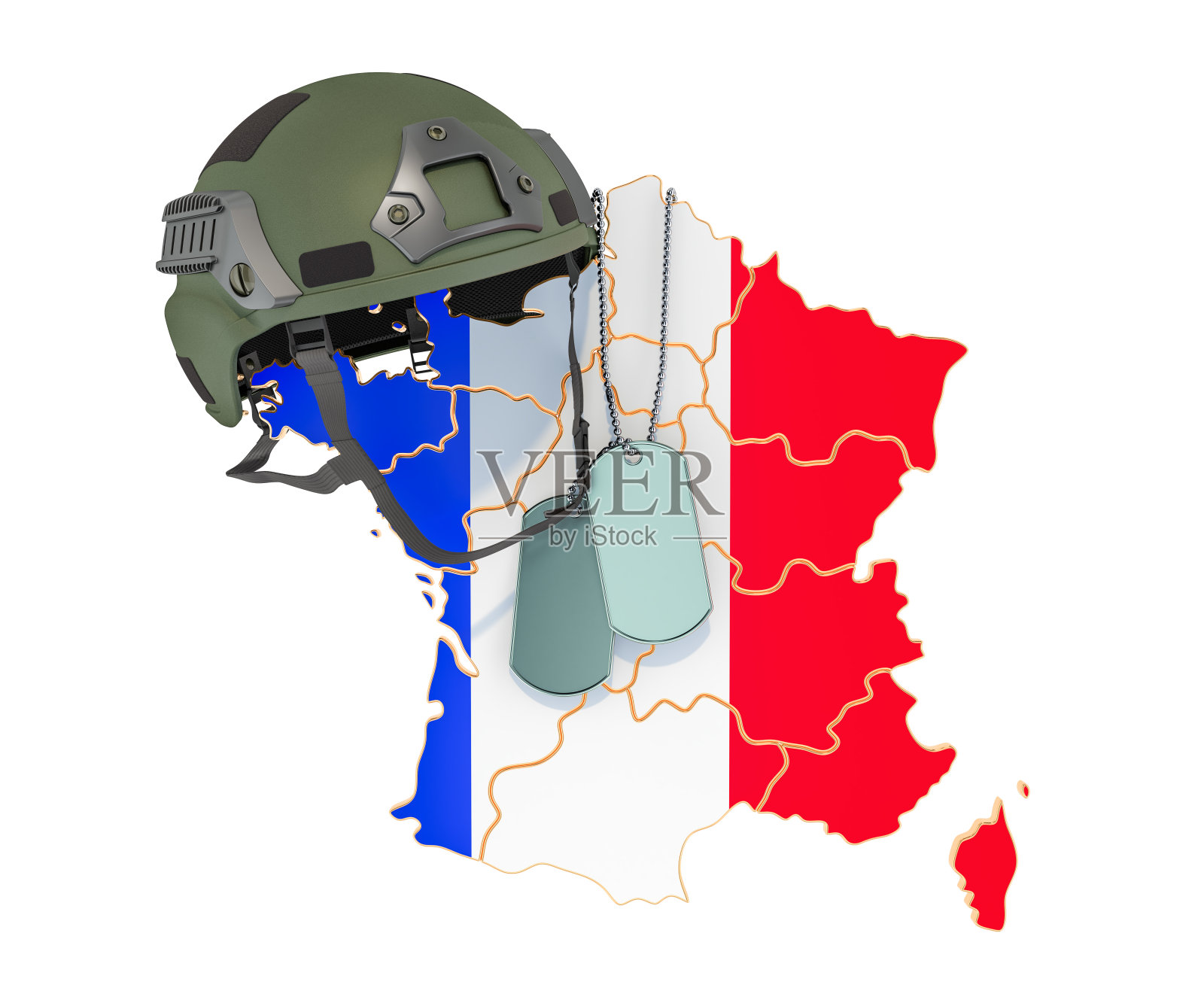 法国军事力量，陆军或战争概念。3D渲染孤立的白色背景照片摄影图片