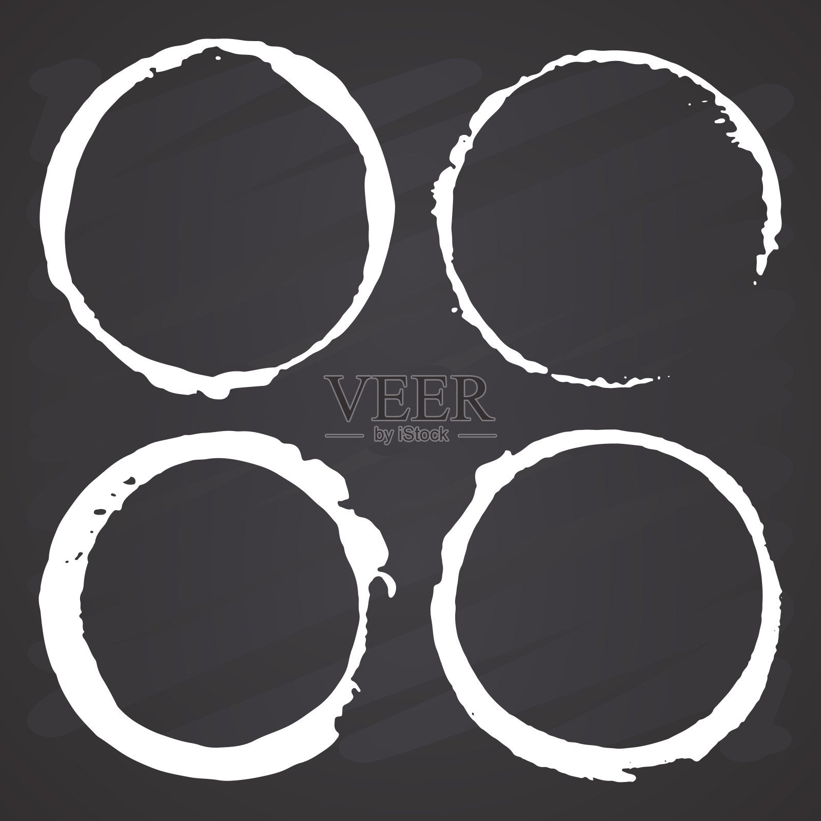 圆形框架，粗糙的纹理手绘元素集，黑板背景上的矢量插图设计元素图片