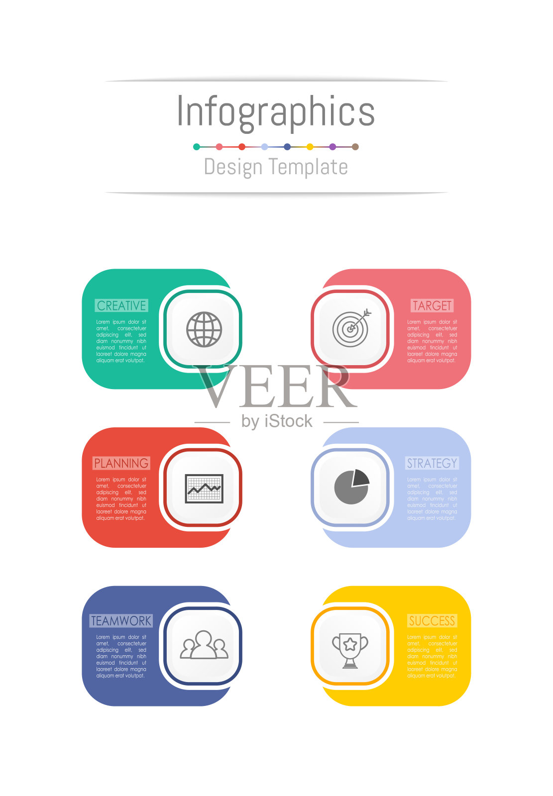信息图表设计元素为您的业务数据6个选项，部分，步骤，时间表或流程。矢量插图。插画图片素材