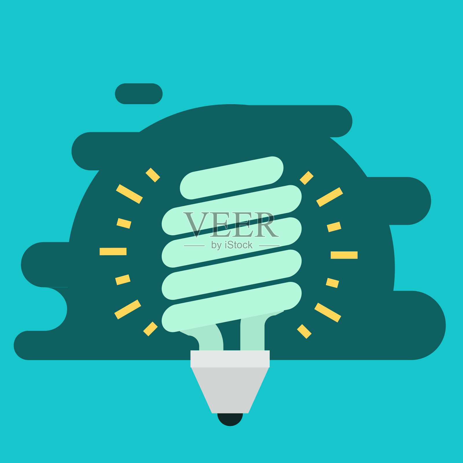 电能，LED灯，灯泡图标在浅蓝色的背景。可用于网页，标志，移动应用程序，UI UX-插图插画图片素材