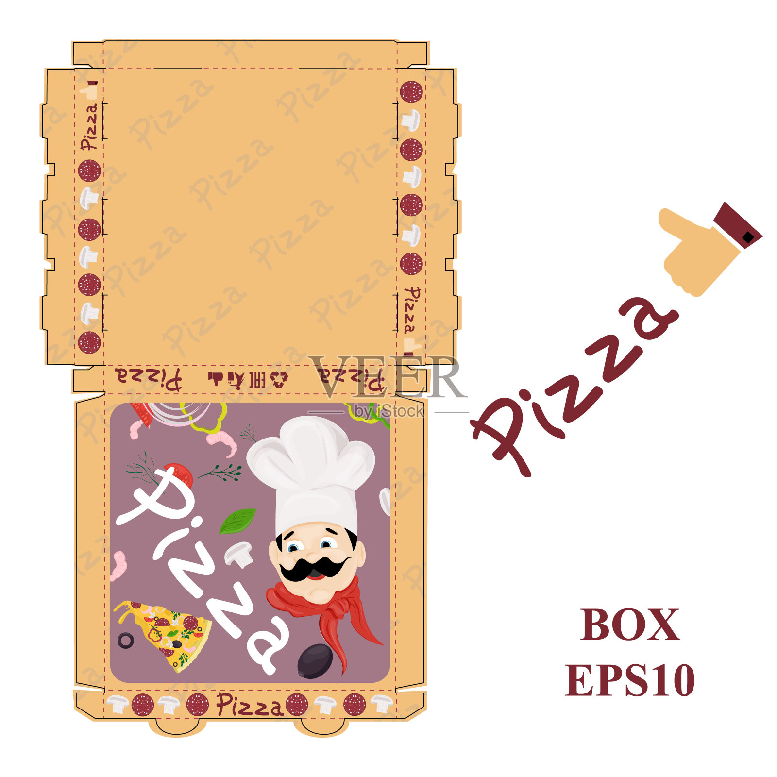 准备打印23_比萨食品包装盒布局设计插画图片素材