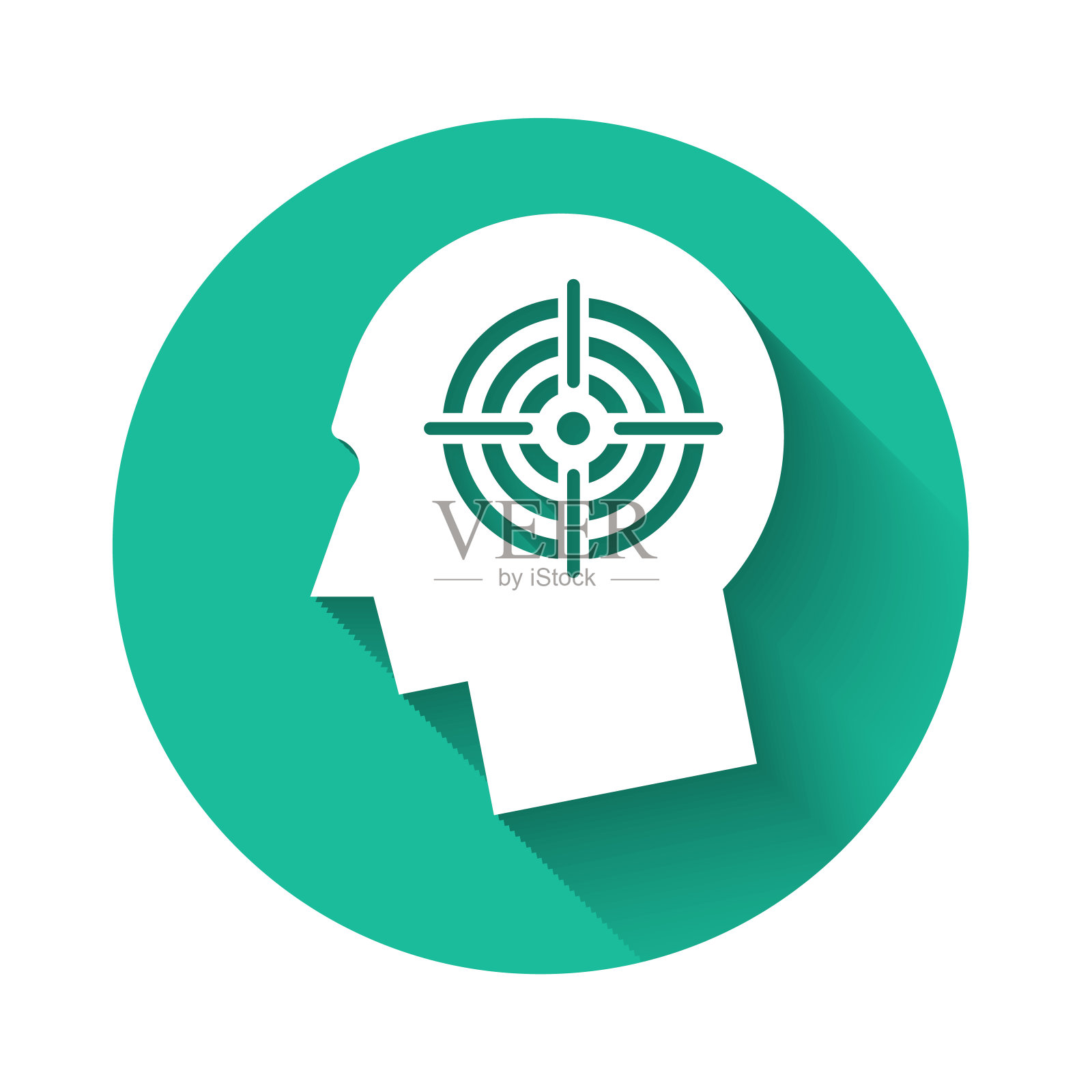 白头狩猎概念图标孤立与长影子。商业目标或就业标志。为企业提供人力资源和招聘服务。绿色圆圈按钮。矢量图插画图片素材