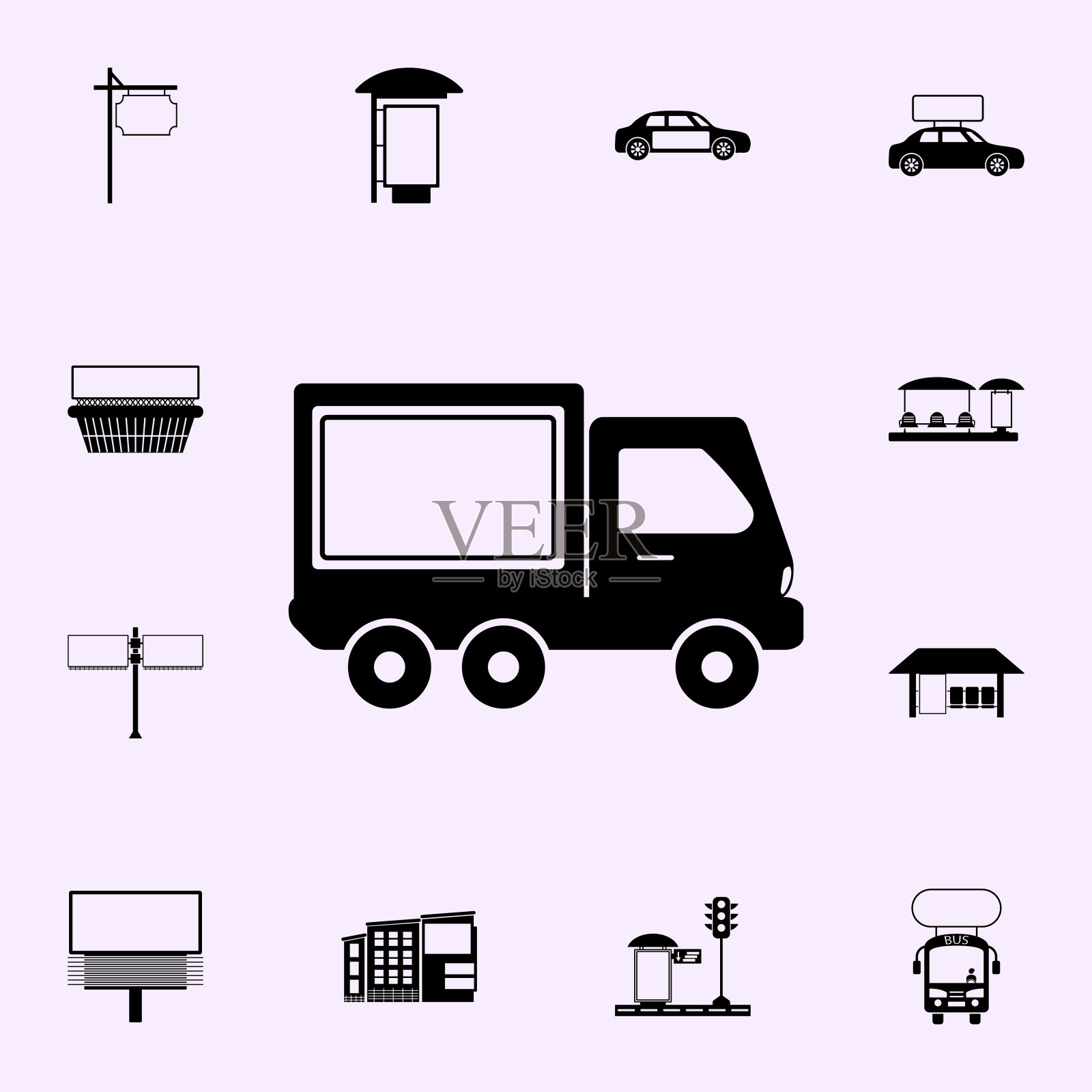 卡车,广告牌图标。广告牌图标普遍设置为网络和移动图标素材